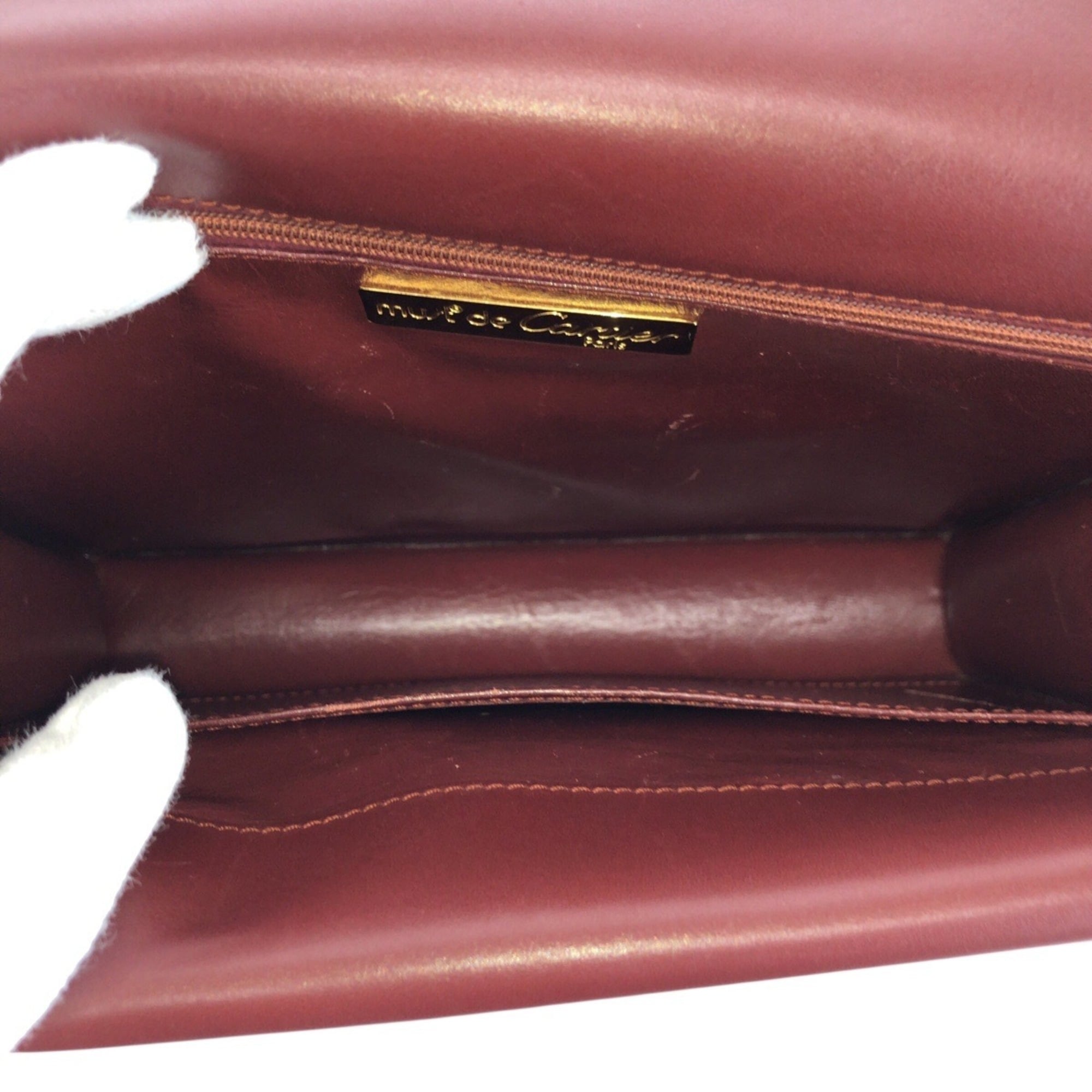 Cartier Bordeaux Wine Red Leather Shoulder Bag (Pre-Owned)