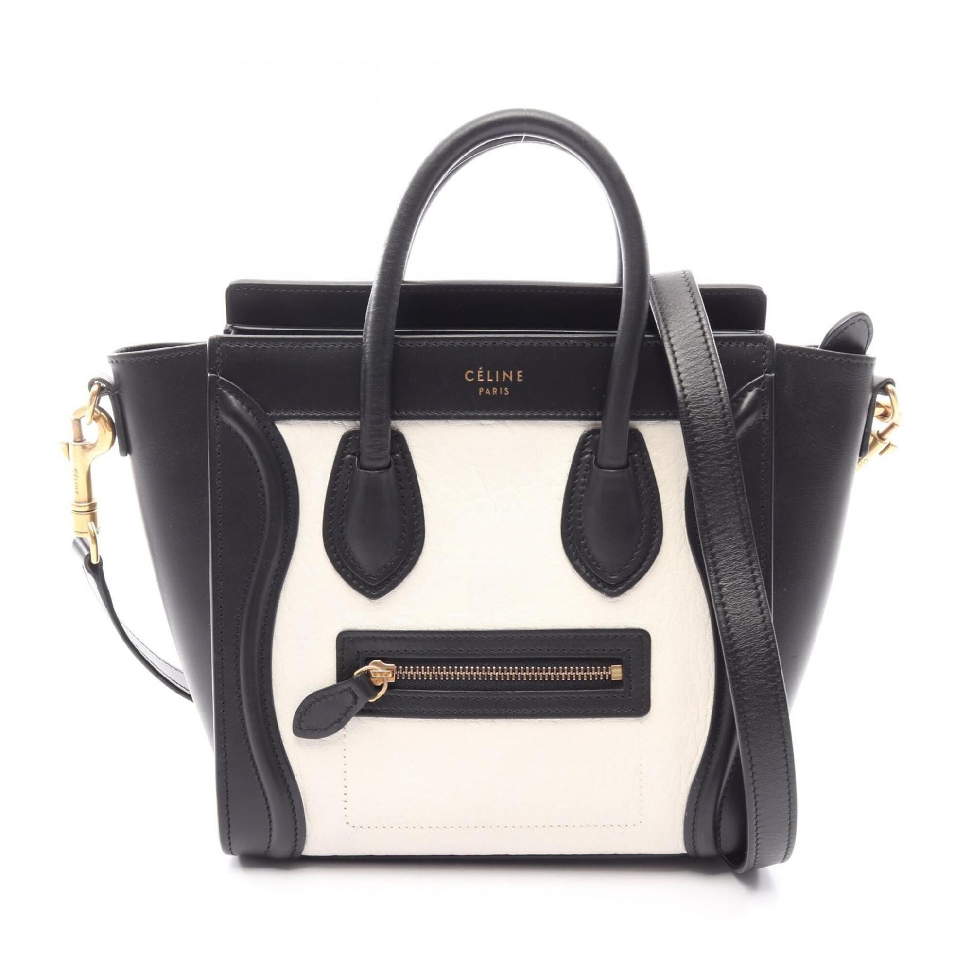 Celine Black White Leather Handbag (Pre-Owned)