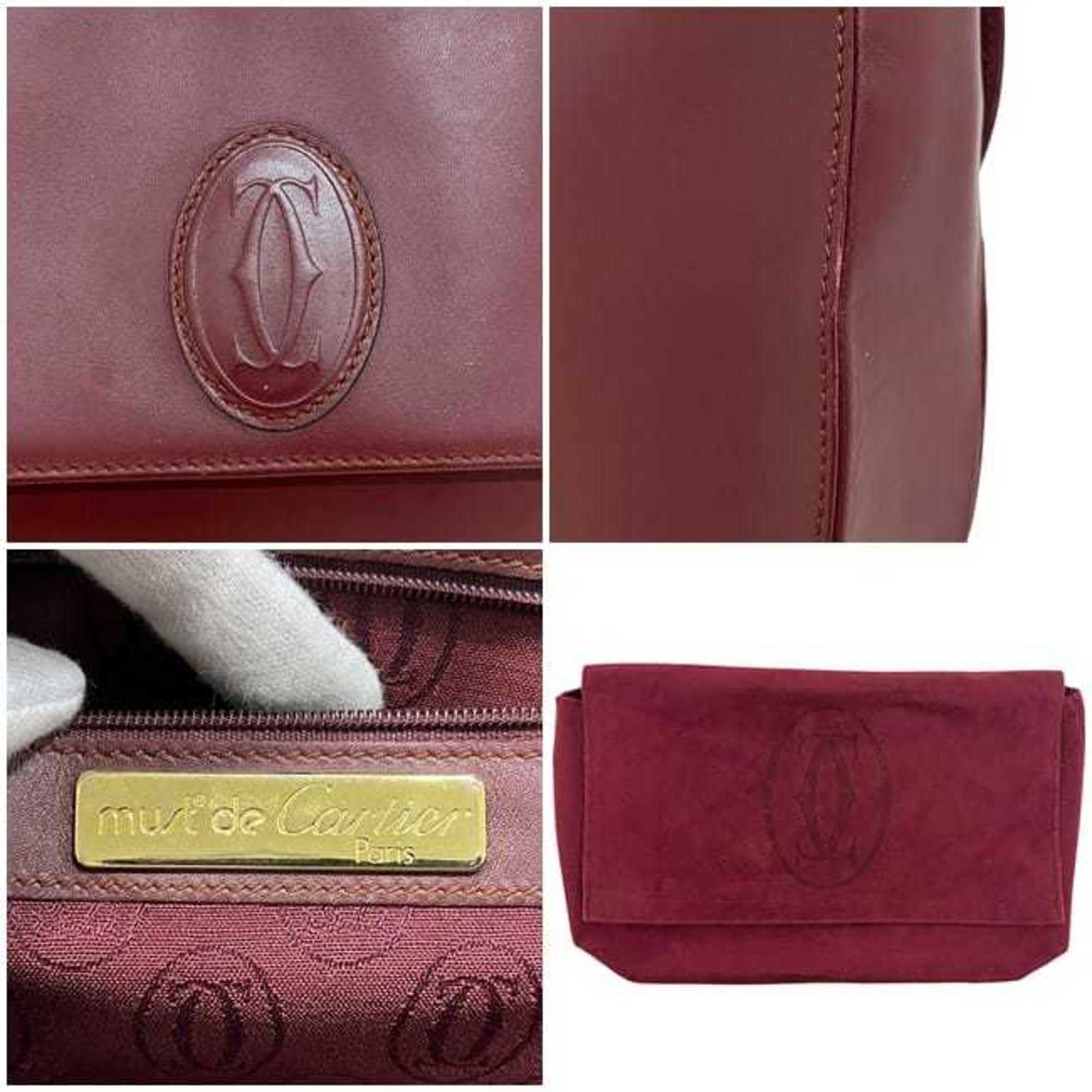 Cartier Must Bordeaux Leather Clutch Bag Handbag (Pre-Owned)