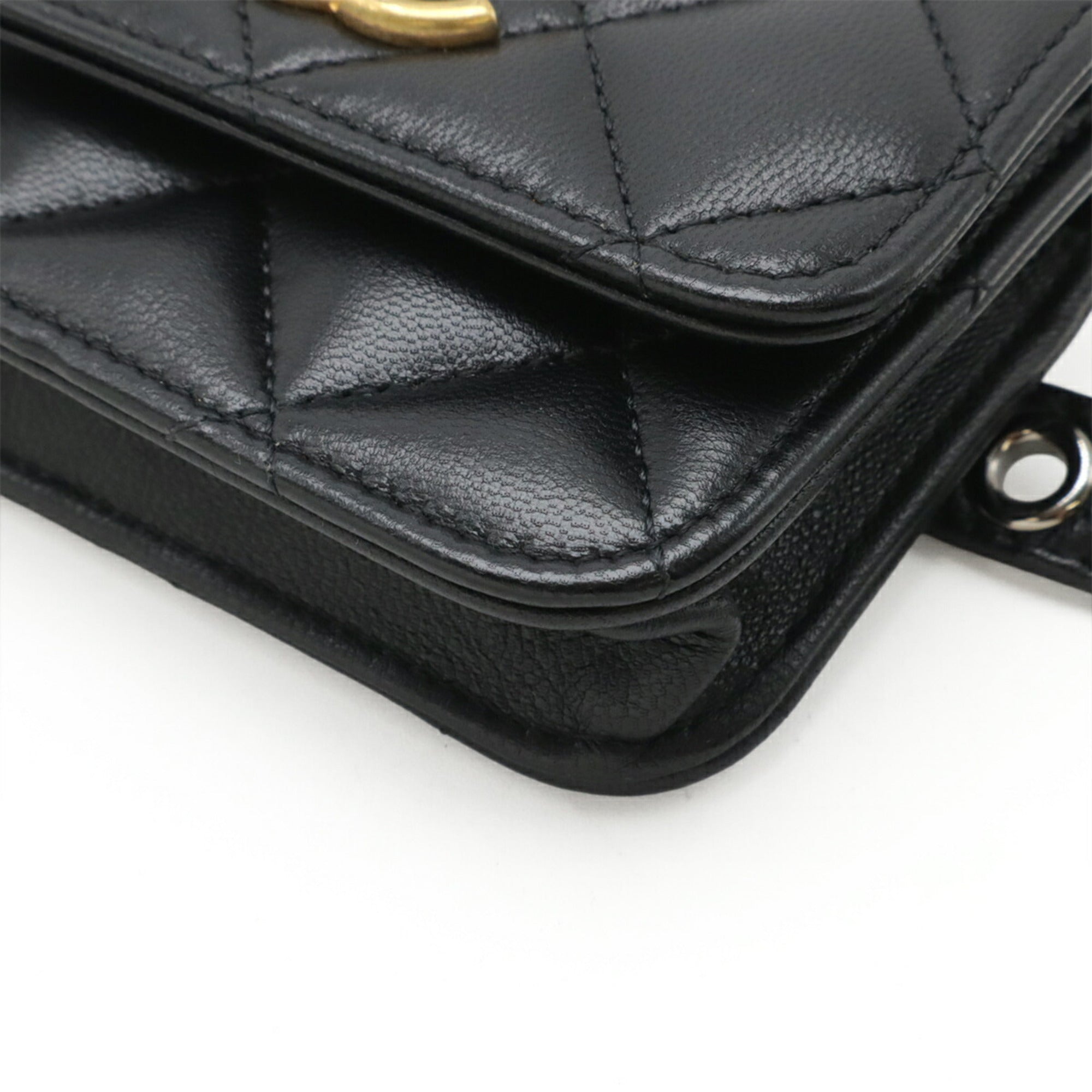 Chanel Matelasse Black Leather Fanny Pack Pouch (Pre-Owned)