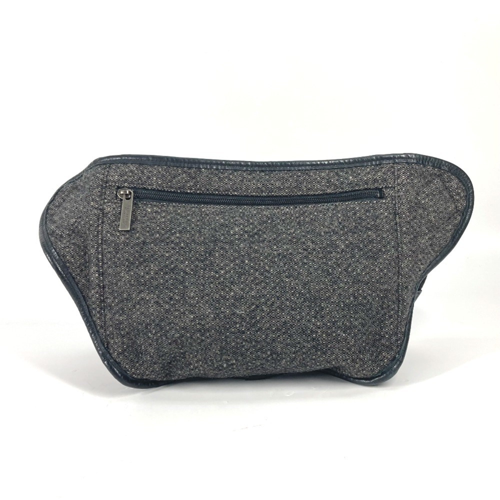 Burberry Black Label Black Gray Wool Leather Fanny Pack Shoulder Bag Sling Bag (Pre-Owned)