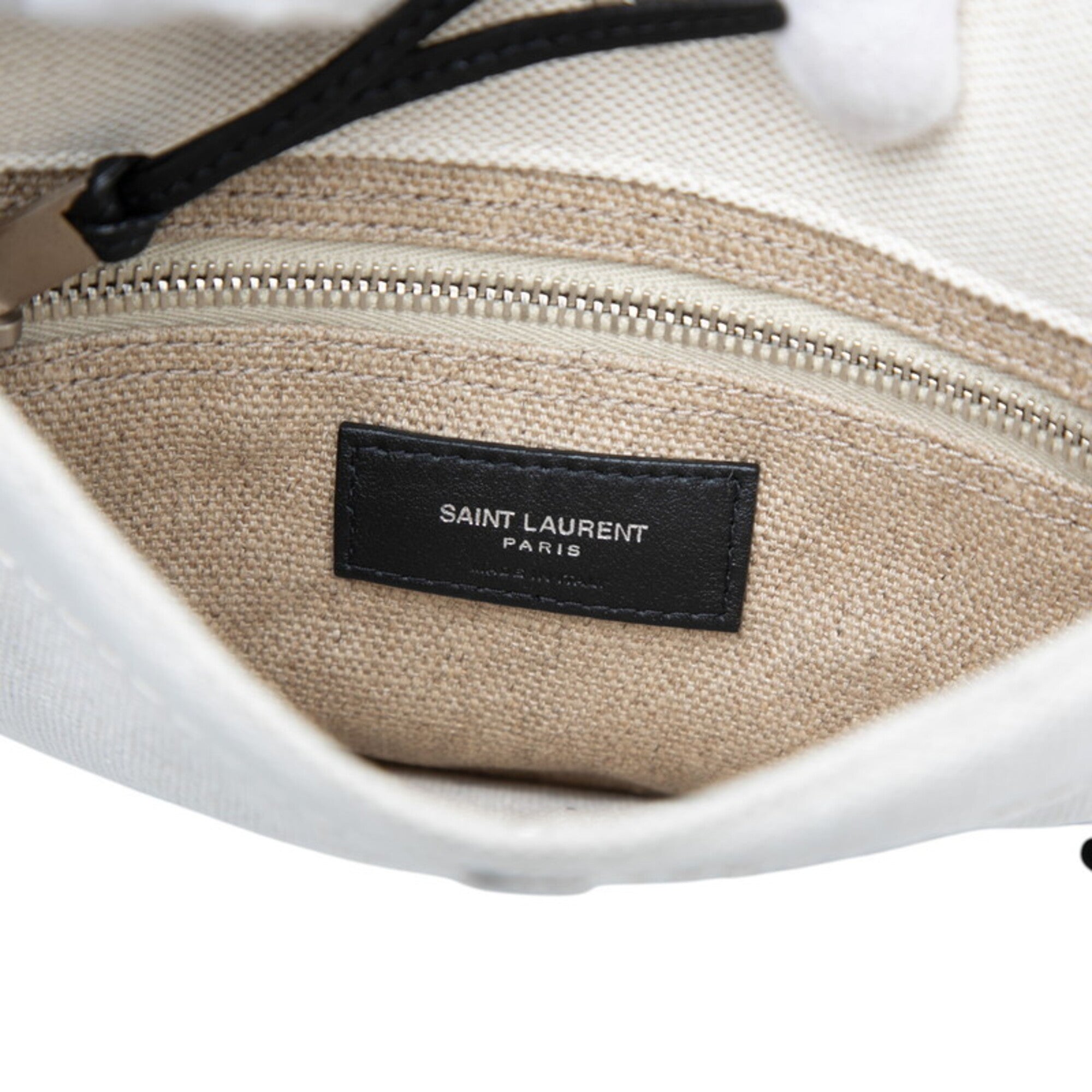 Saint Laurent Beige Black Canvas Leather Shoulder Bag (Pre-Owned)