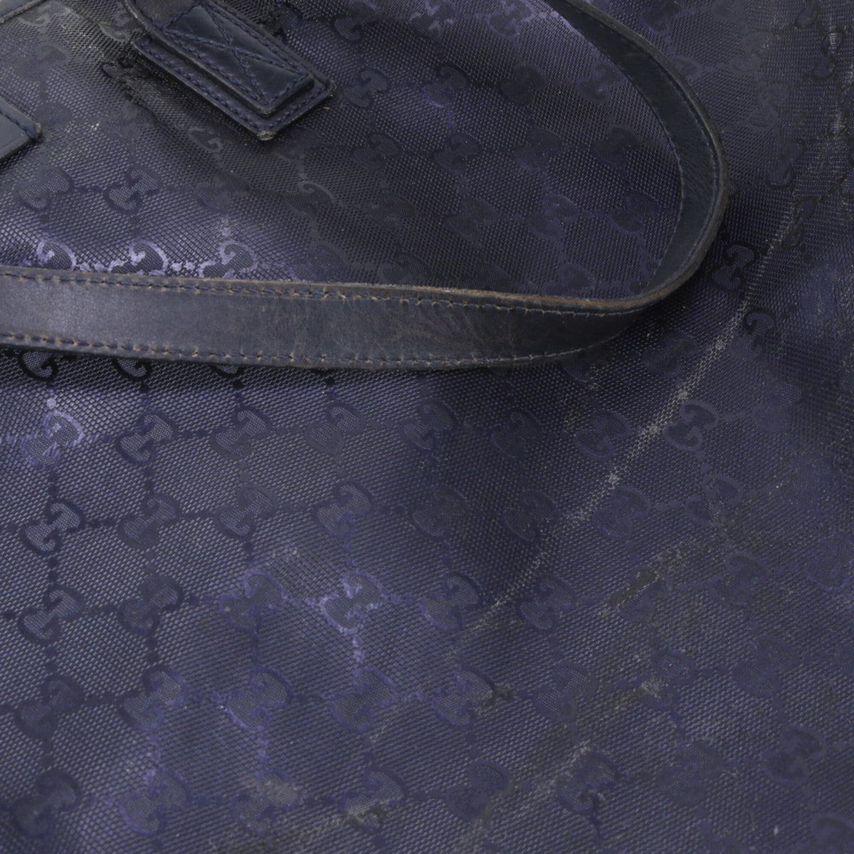 Gucci Navy Leather Nylon Handbag Shoulder Bag Tote Bag (Pre-Owned)