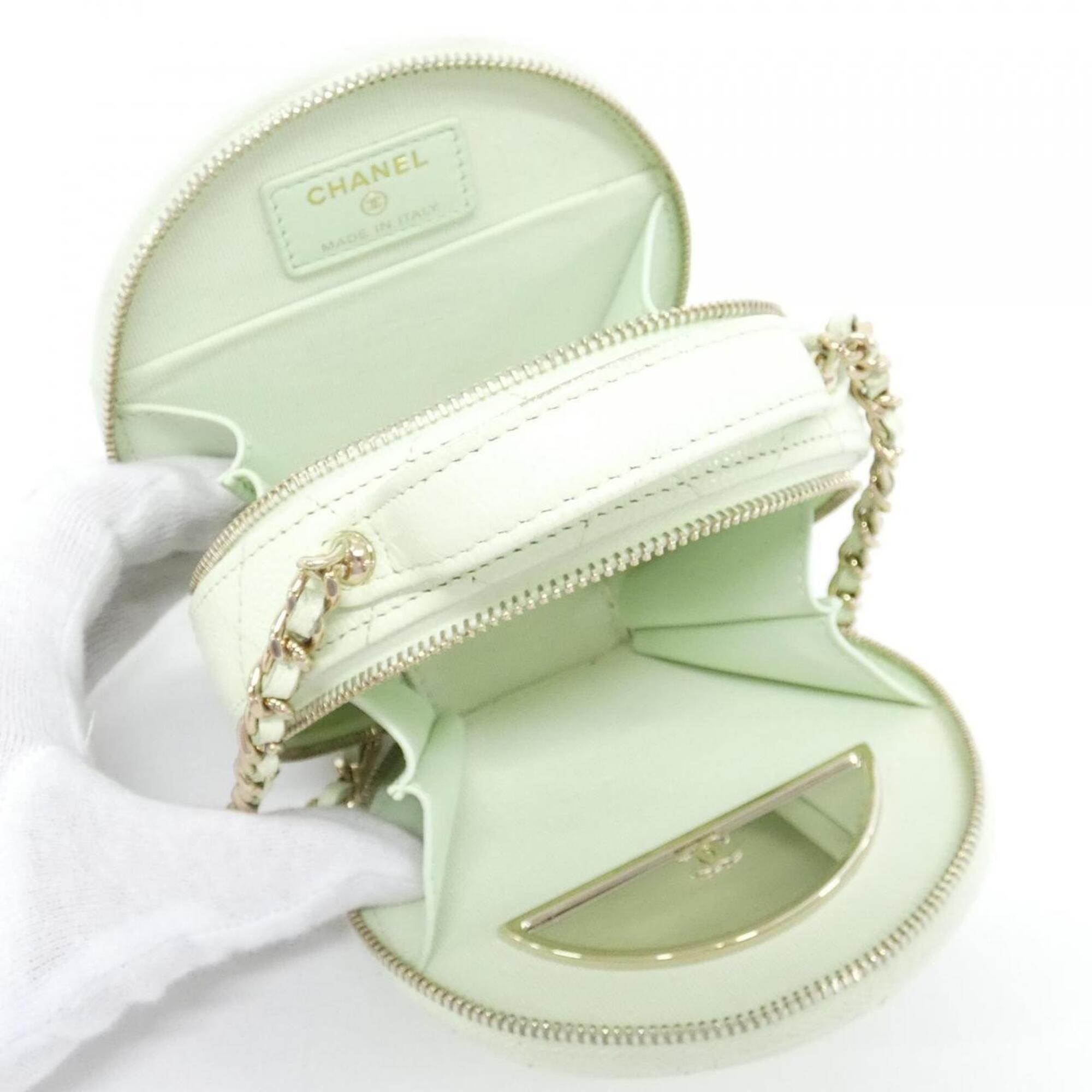 Chanel Light Green Grained Calfskin Shoulder Bag (Pre-Owned)