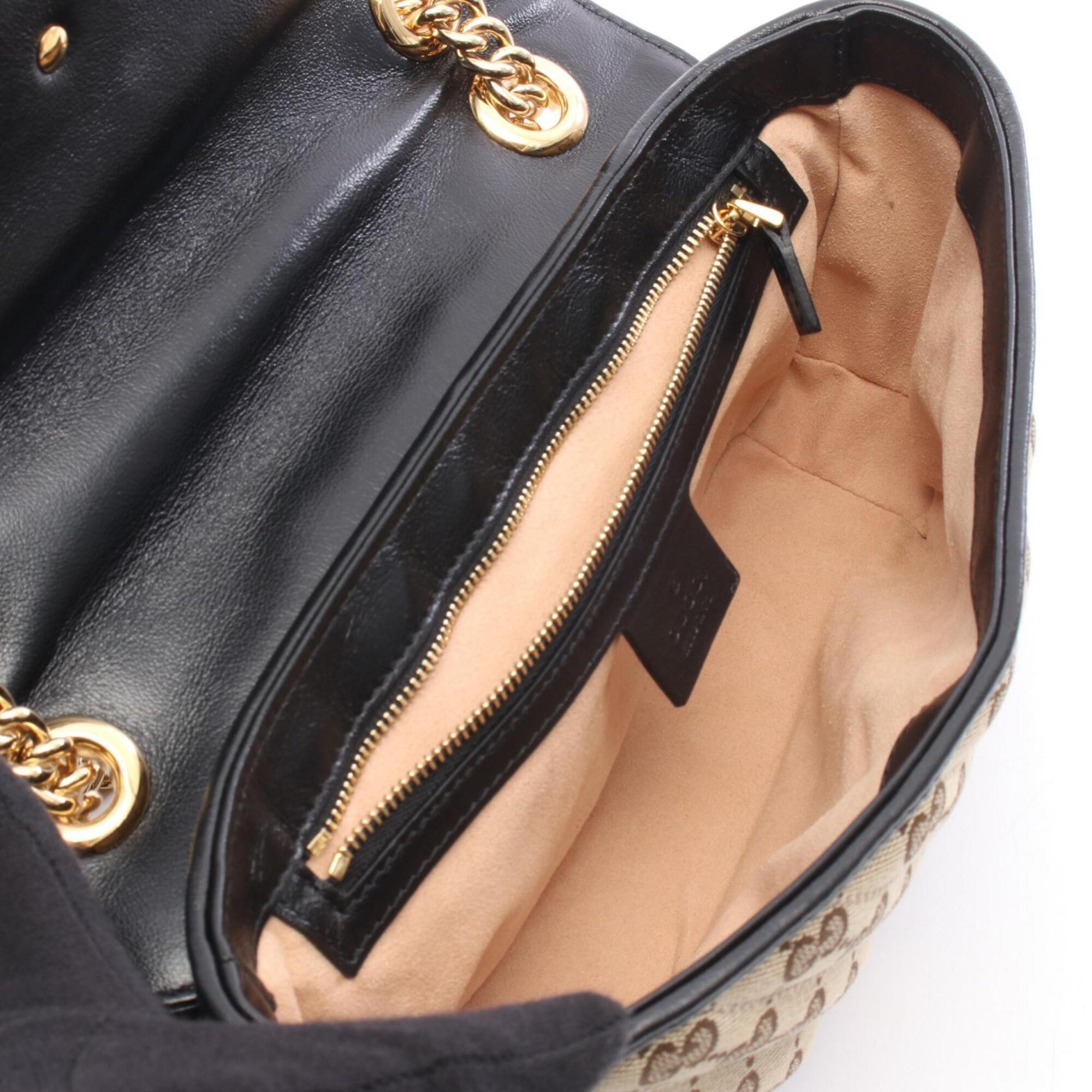 Gucci Beige Black Brown Canvas Leather Handbag Shoulder Bag (Pre-Owned)