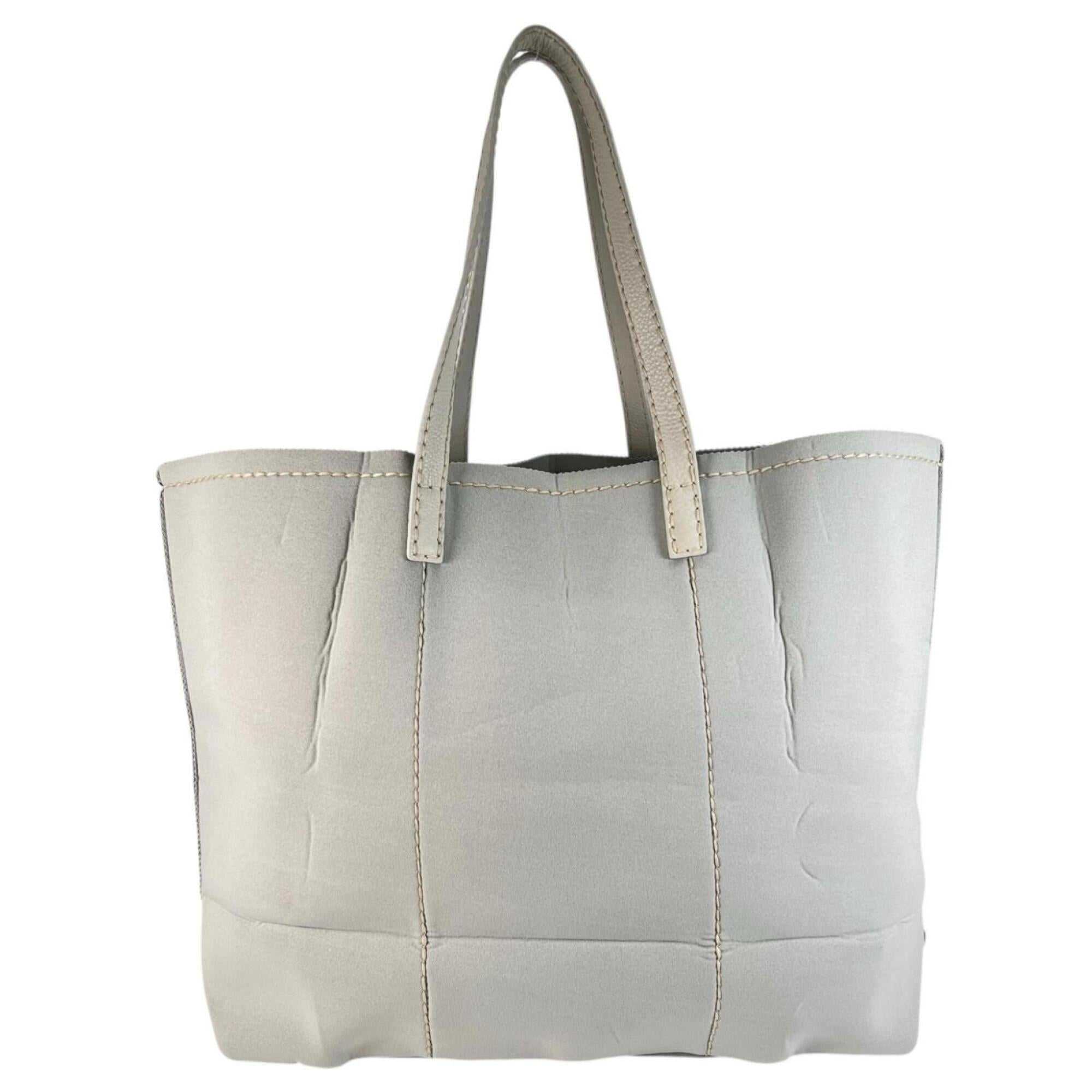 Prada Gray Leather Neoprene Tote Bag (Pre-Owned)