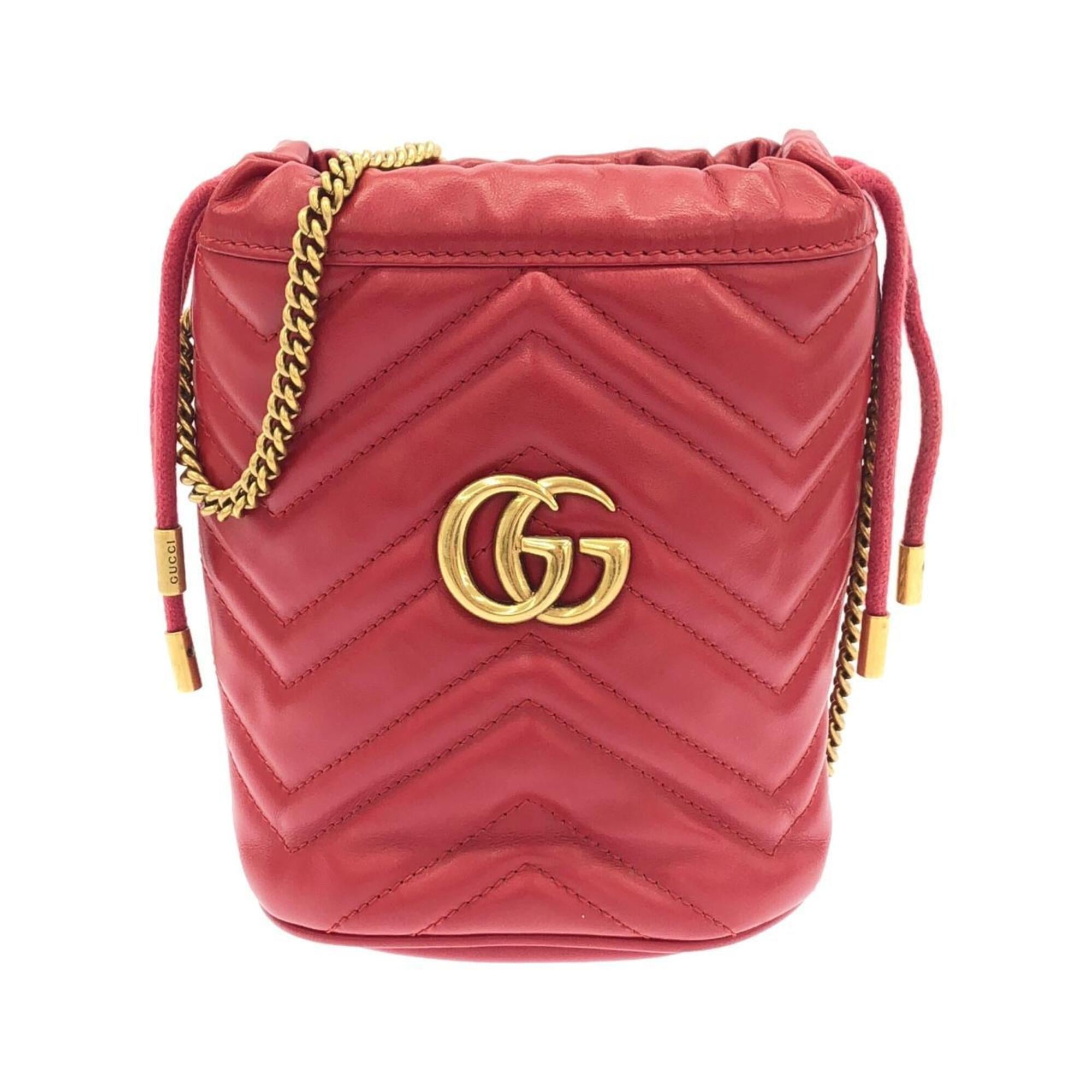 Gucci Red Color Quilting Leather Shoulder Bag (Pre-Owned)