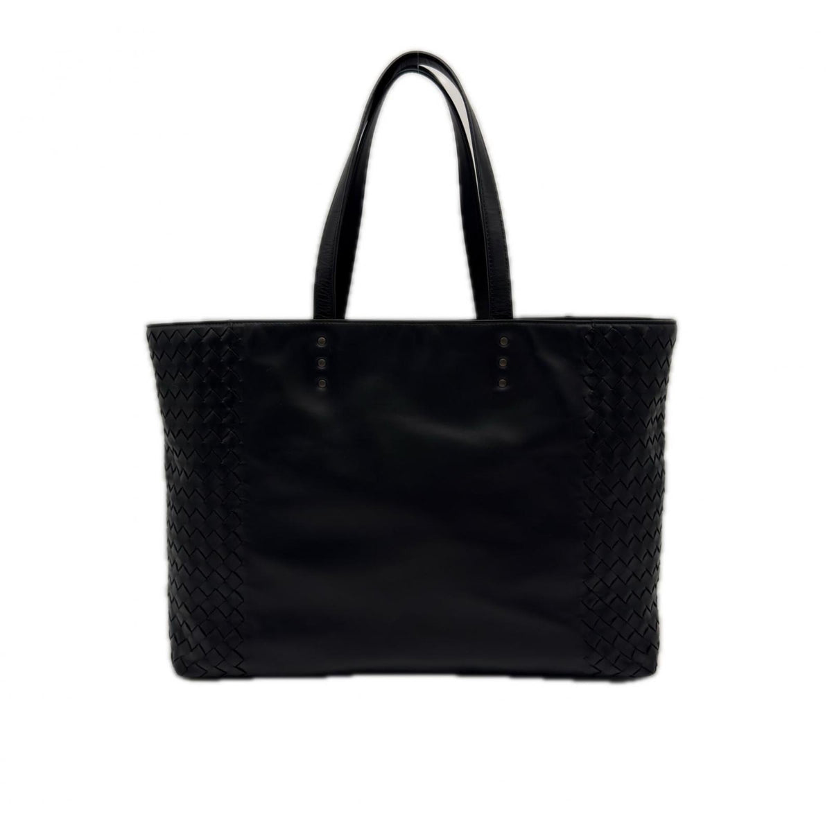 Bottega Veneta Intrecciato Black Leather Handbag Tote Bag (Pre-Owned)