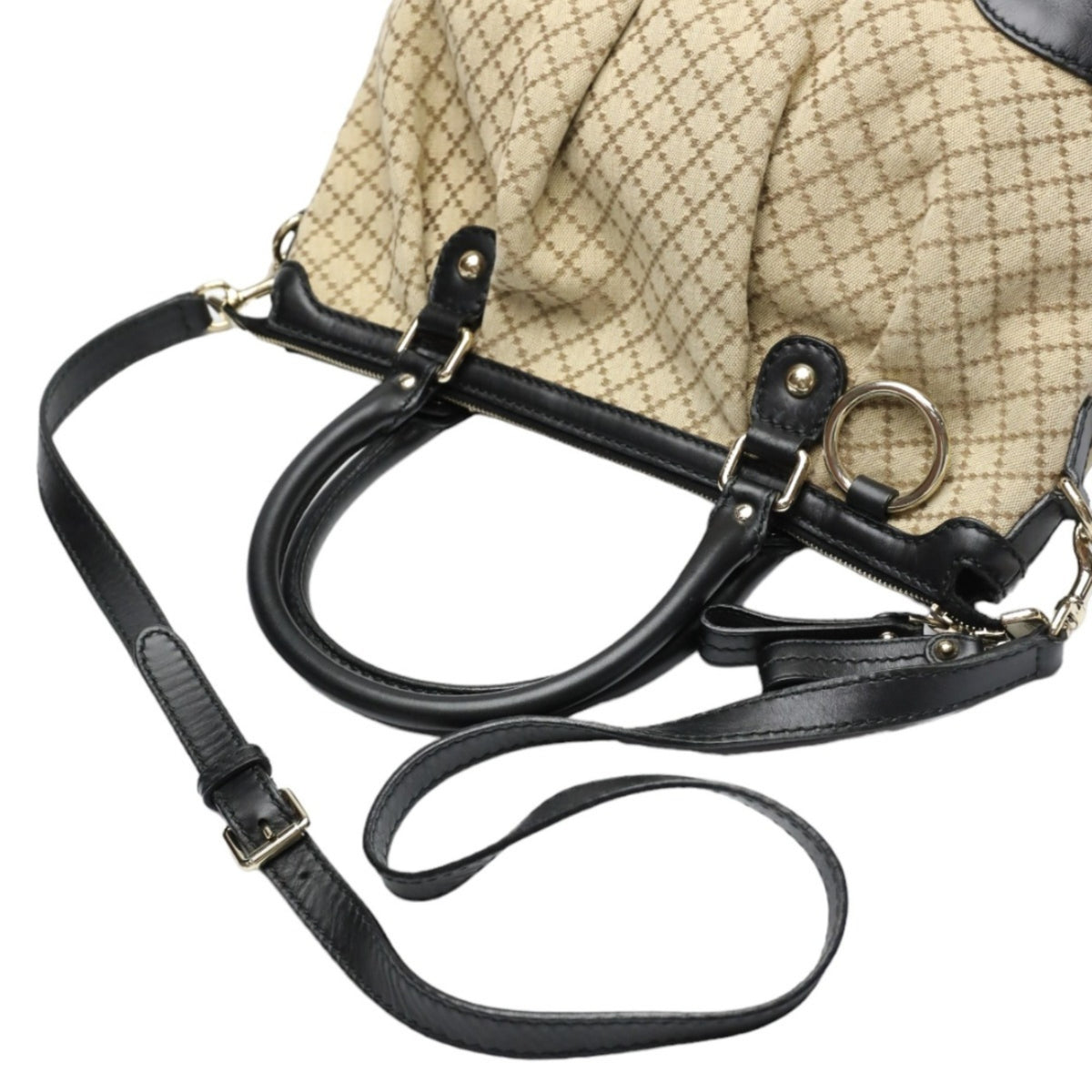 Gucci Beige Black Canvas Shoulder Bag (Pre-Owned)