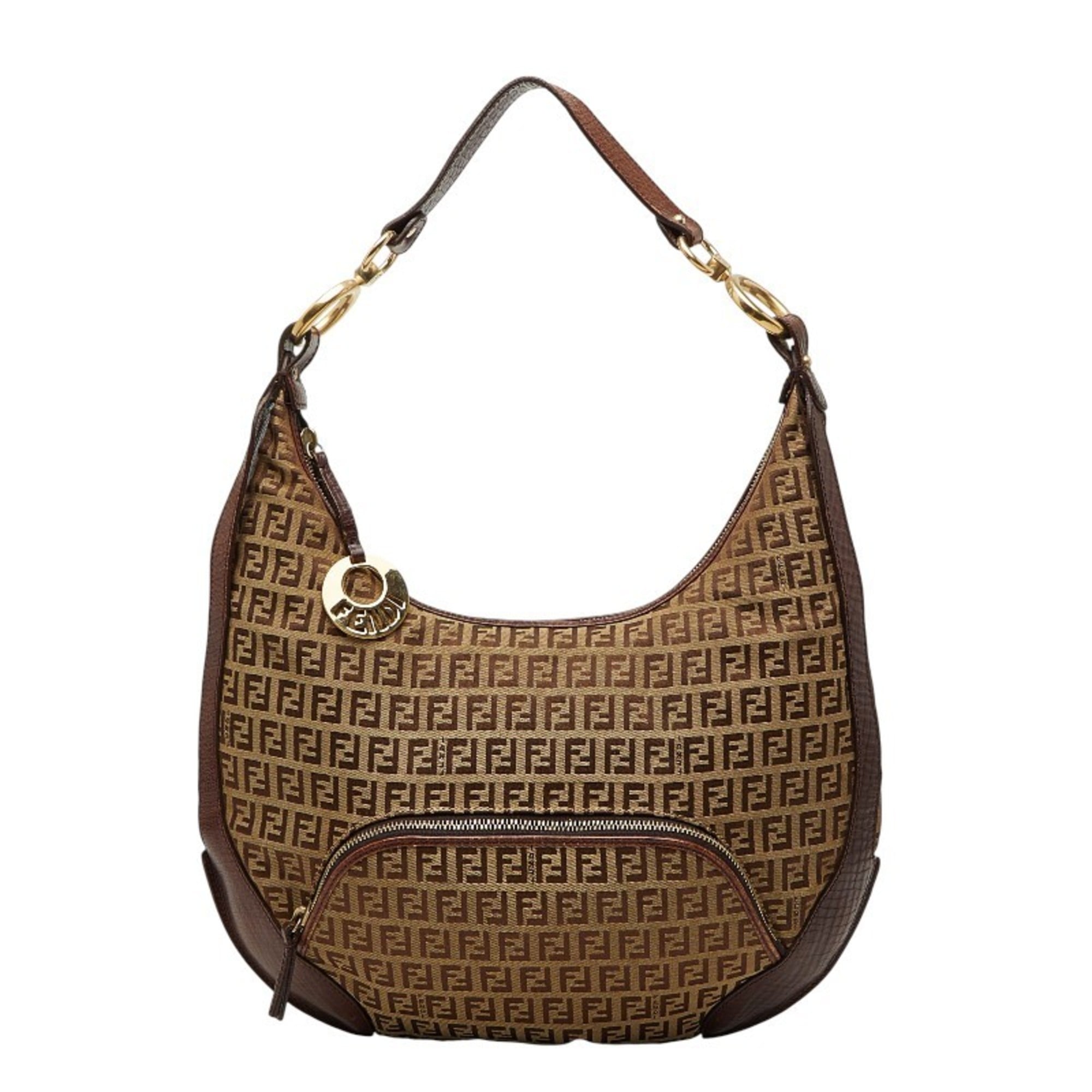 Fendi Brown Canvas Leather Shoulder Bag (Pre-Owned)