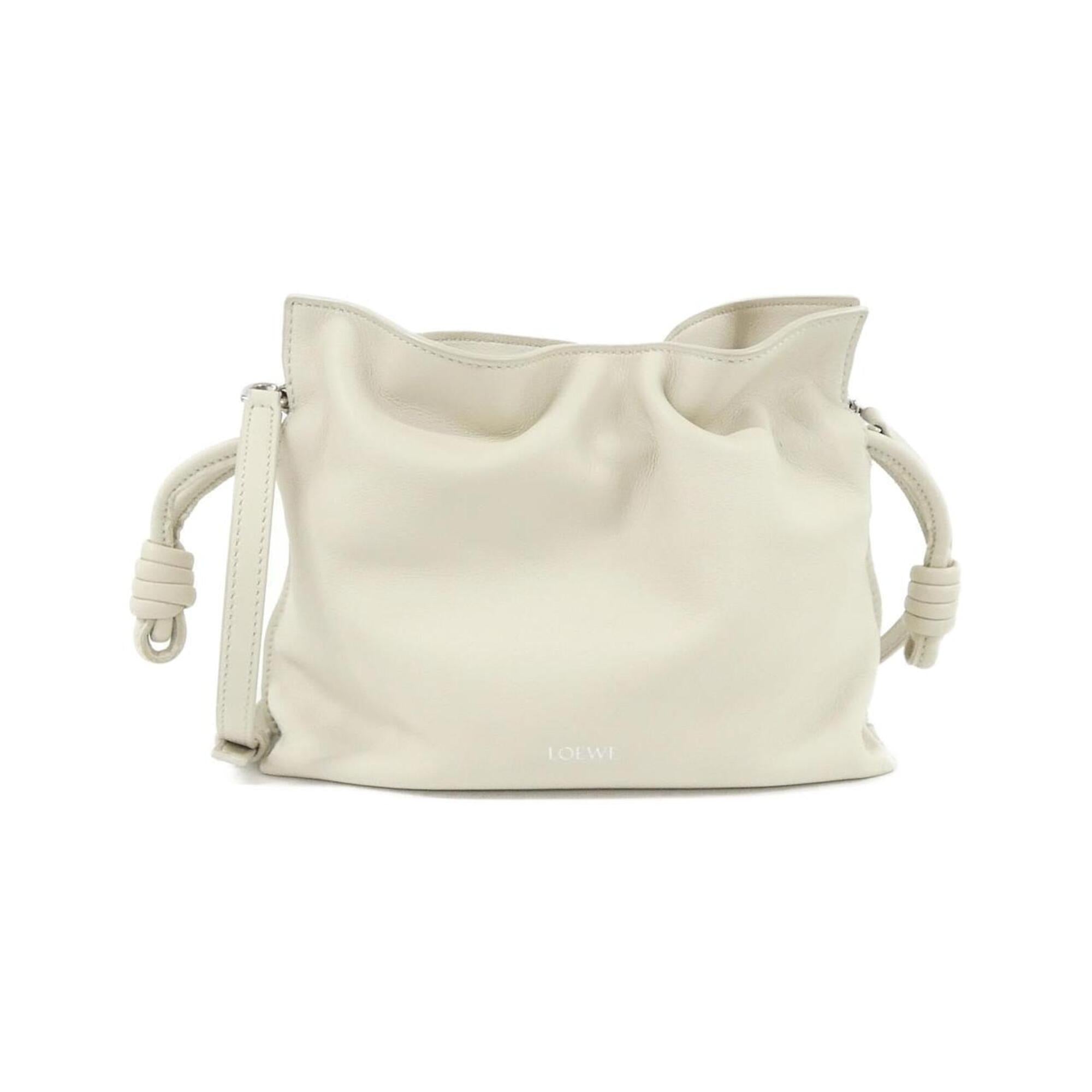 Loewe Flamenco Ivory White Leather Beach Bag Handbag (Pre-Owned)