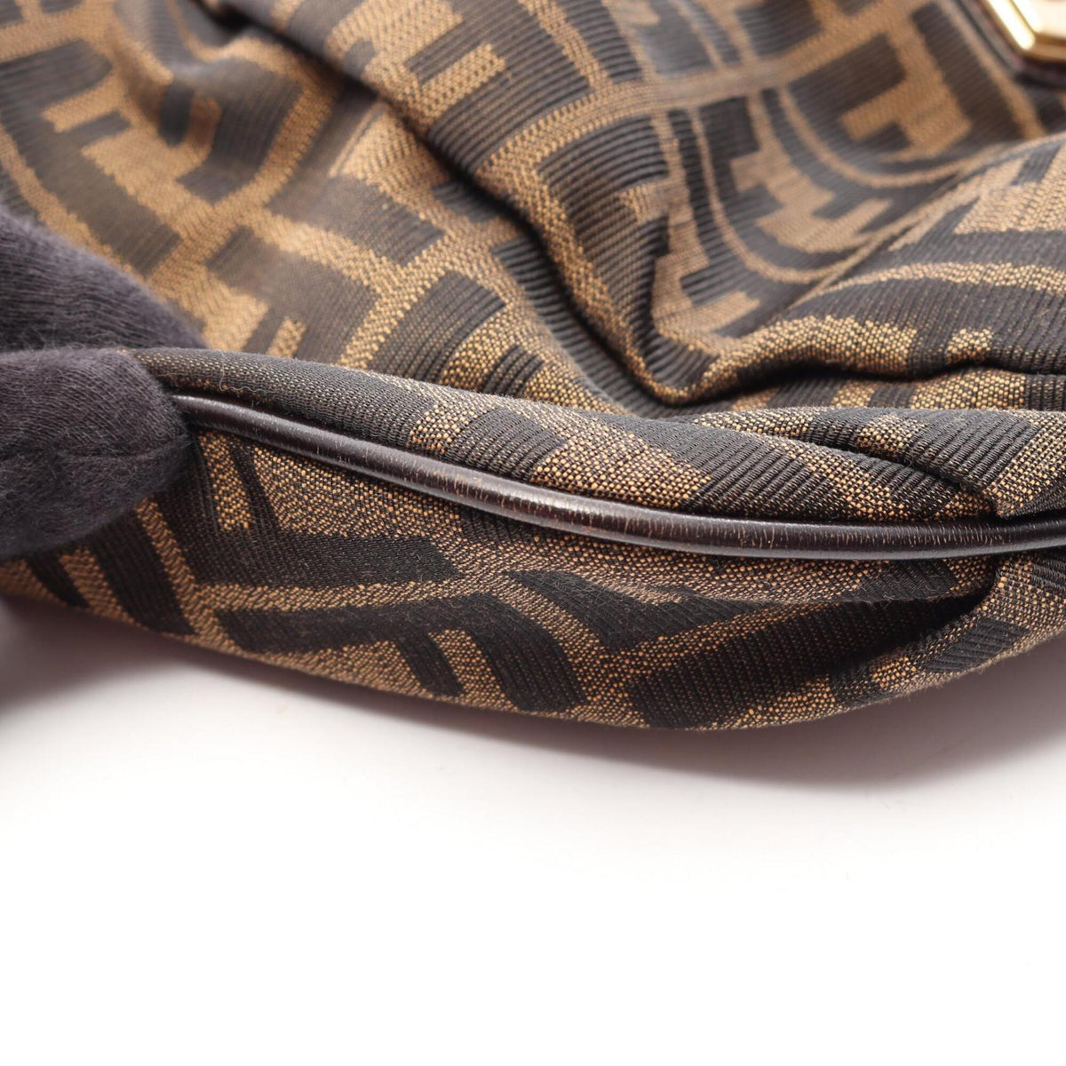 Fendi Black Brown Canvas Leather Handbag Shoulder Bag (Pre-Owned)
