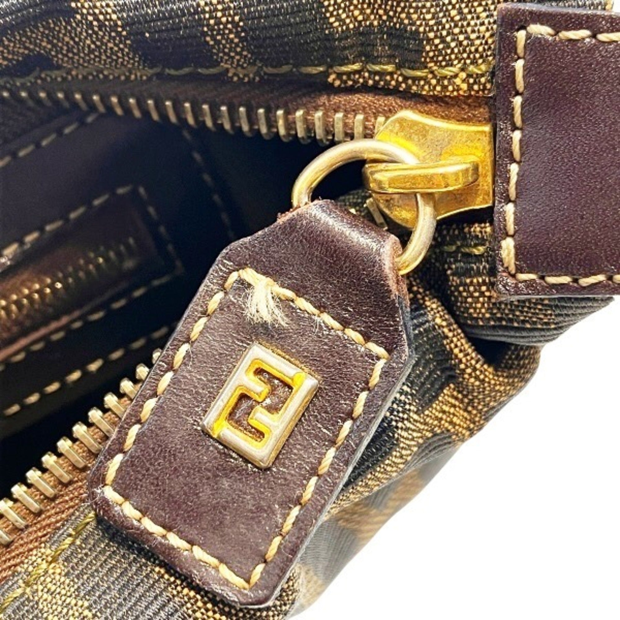 Fendi Zucca Brown Canvas Leather Handbag Shoulder Bag (Pre-Owned)