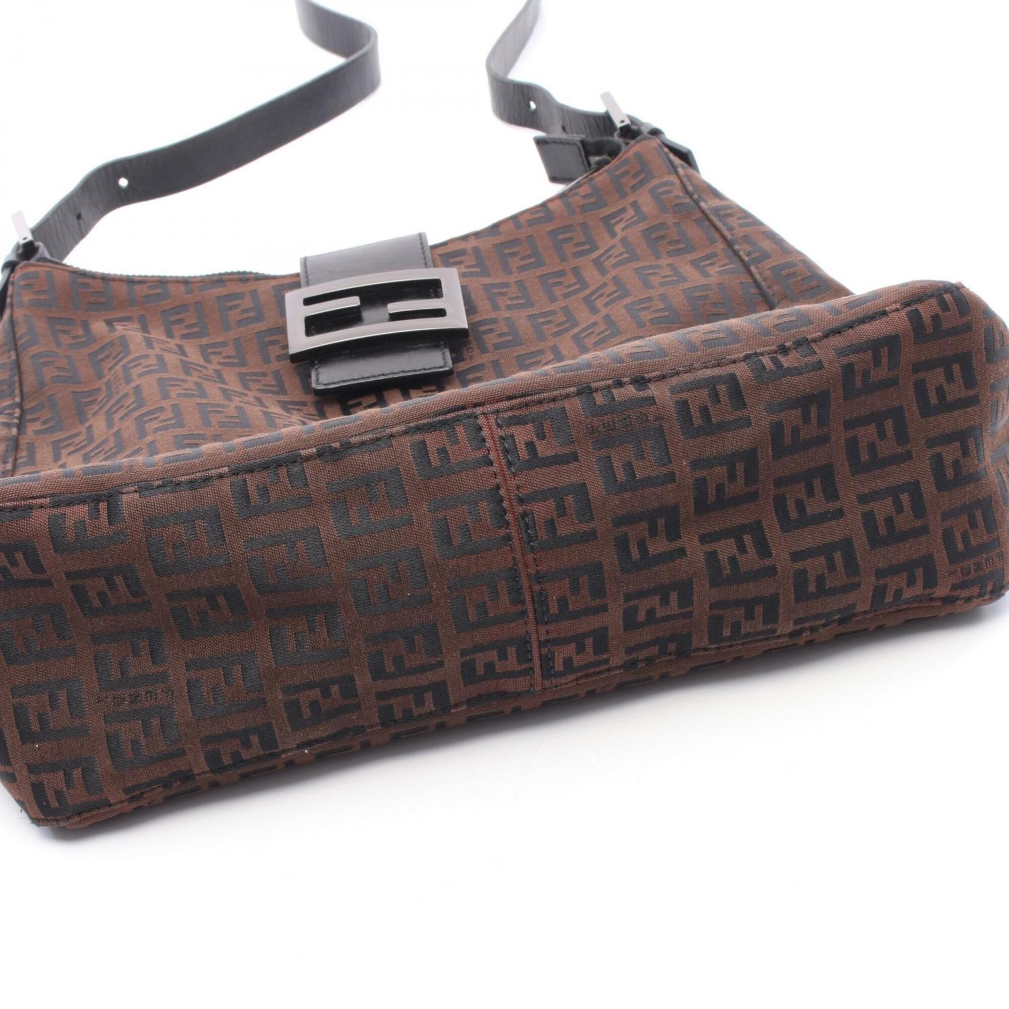 Fendi Black Brown Nylon Leather Handbag Shoulder Bag (Pre-Owned)
