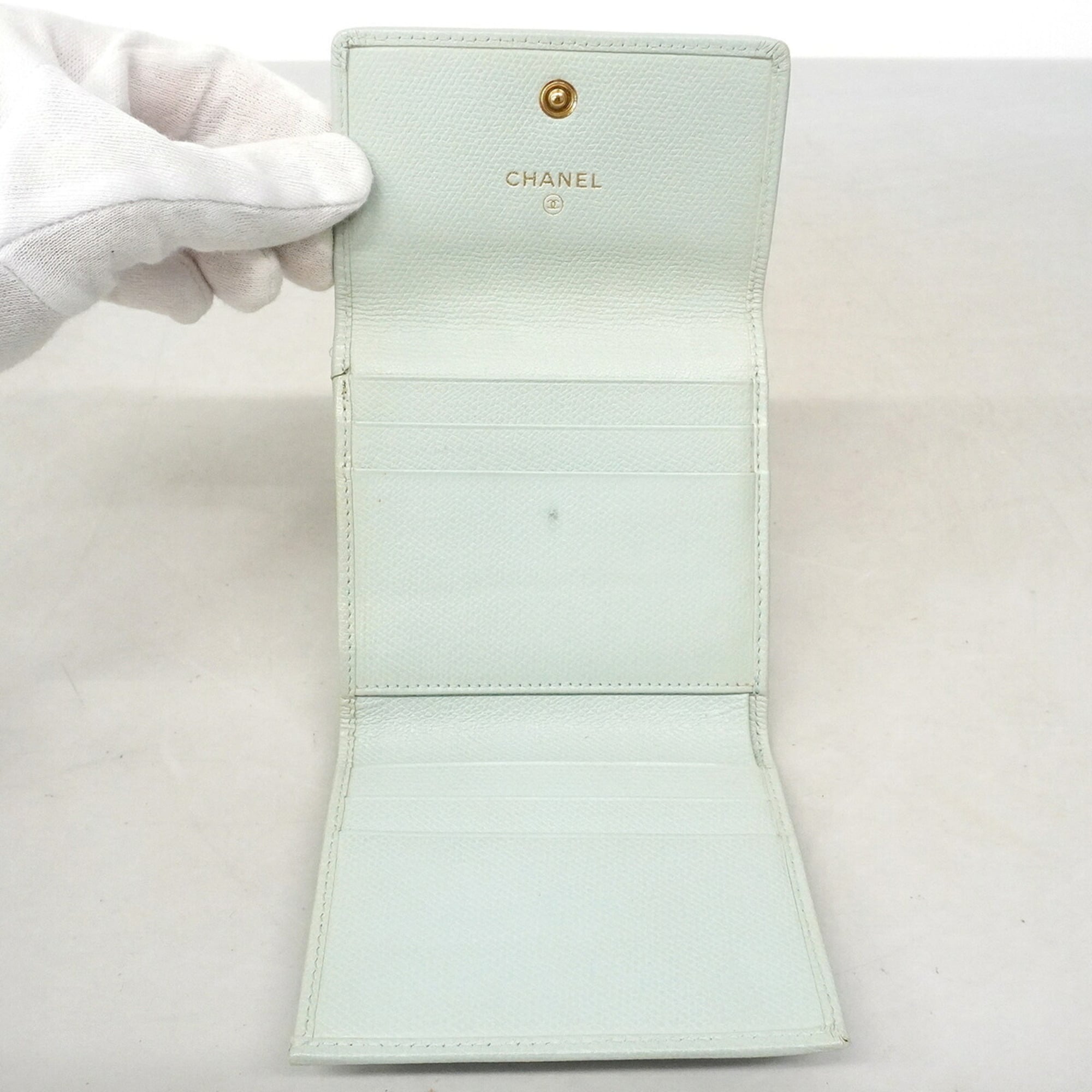 Chanel Light Green Grained Calfskin Wallet (Tri-Fold) (Pre-Owned)