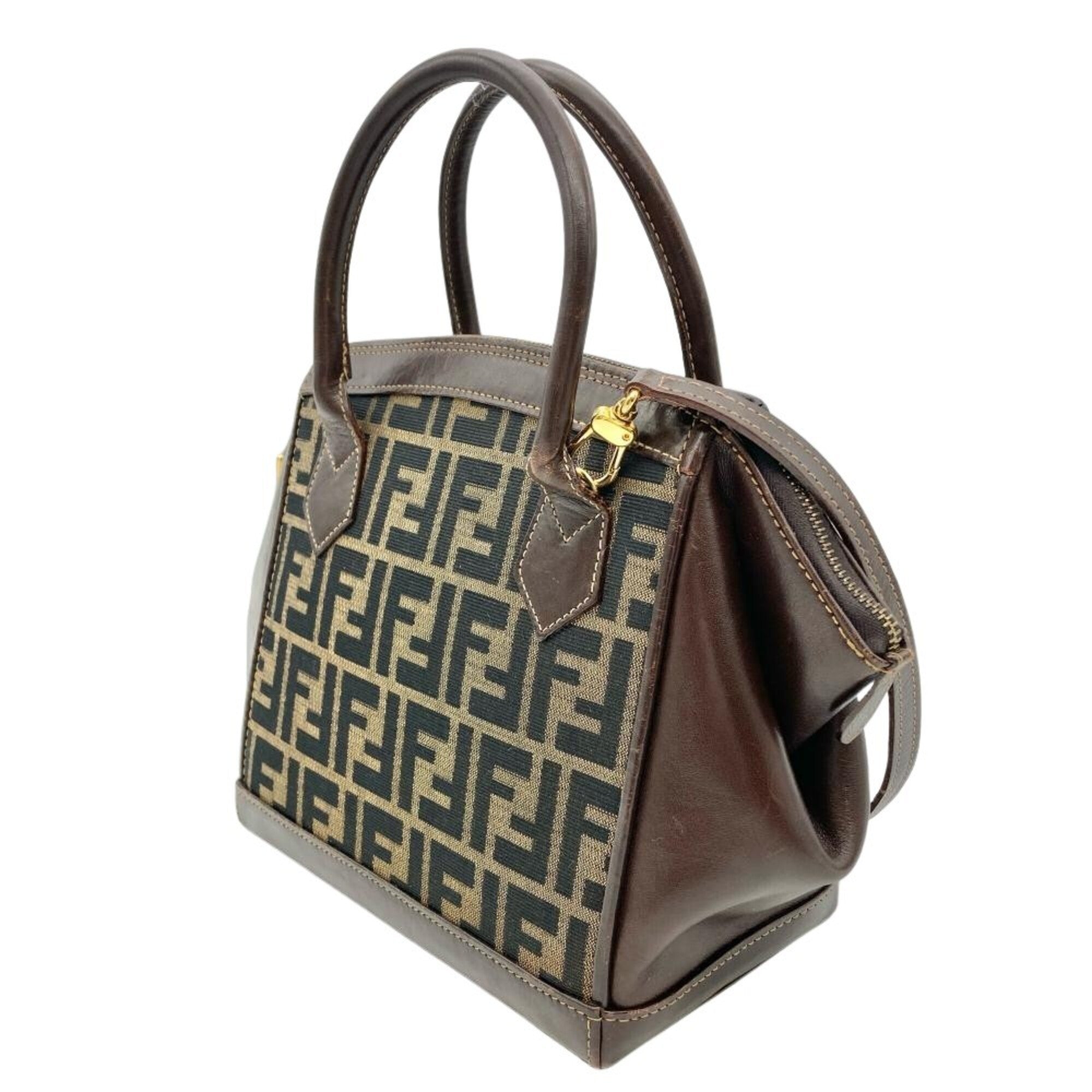 Fendi Zucca Brown Jacquard Leather Handbag Shoulder Bag (Pre-Owned)