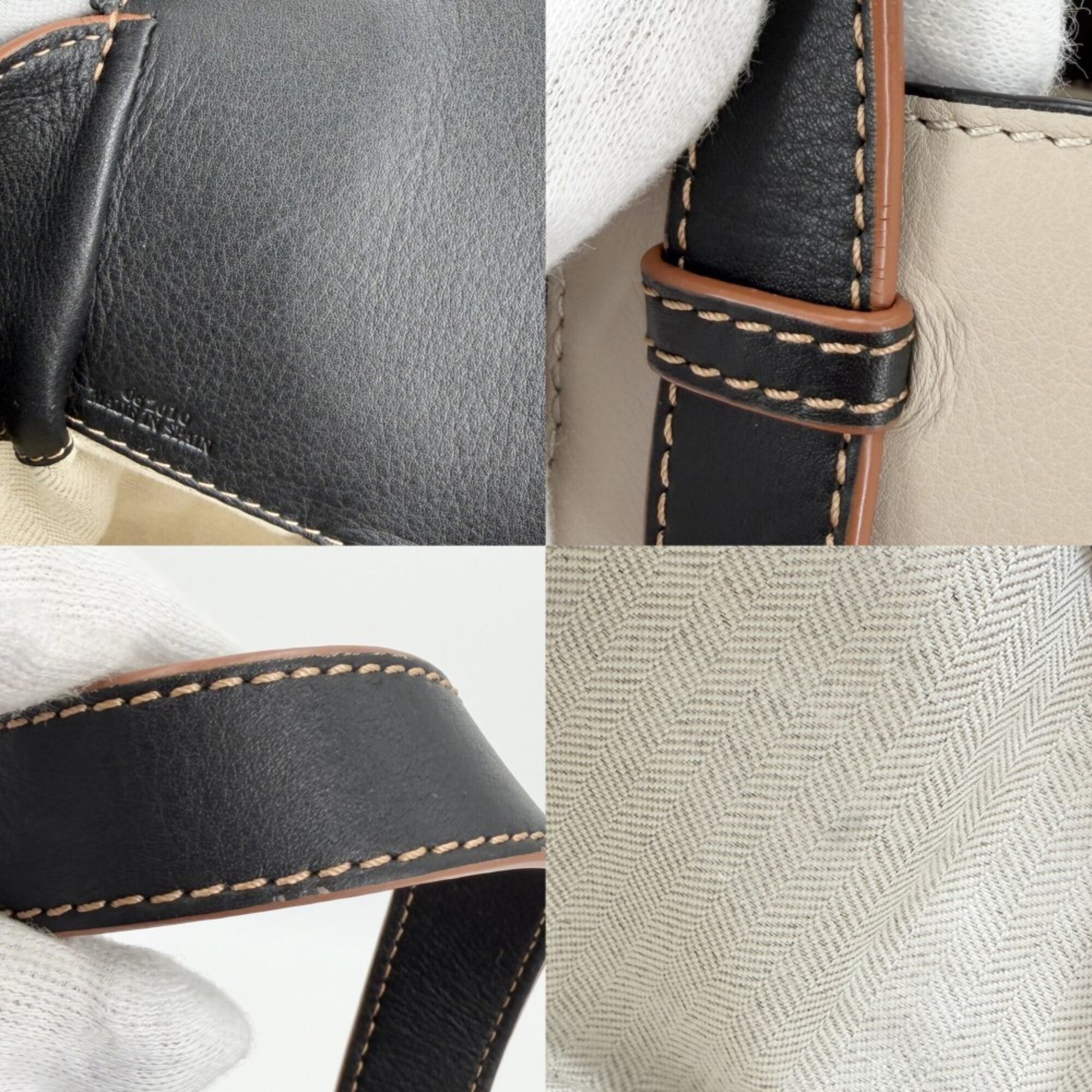 Loewe Beige Black White Leather Handbag Shoulder Bag Tote Bag (Pre-Owned)