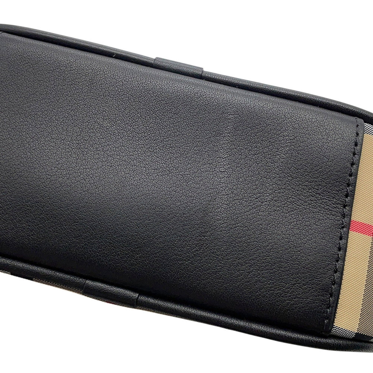 Burberry Beige Black Red Color Nylon Leather Handbag Shoulder Bag (Pre-Owned)