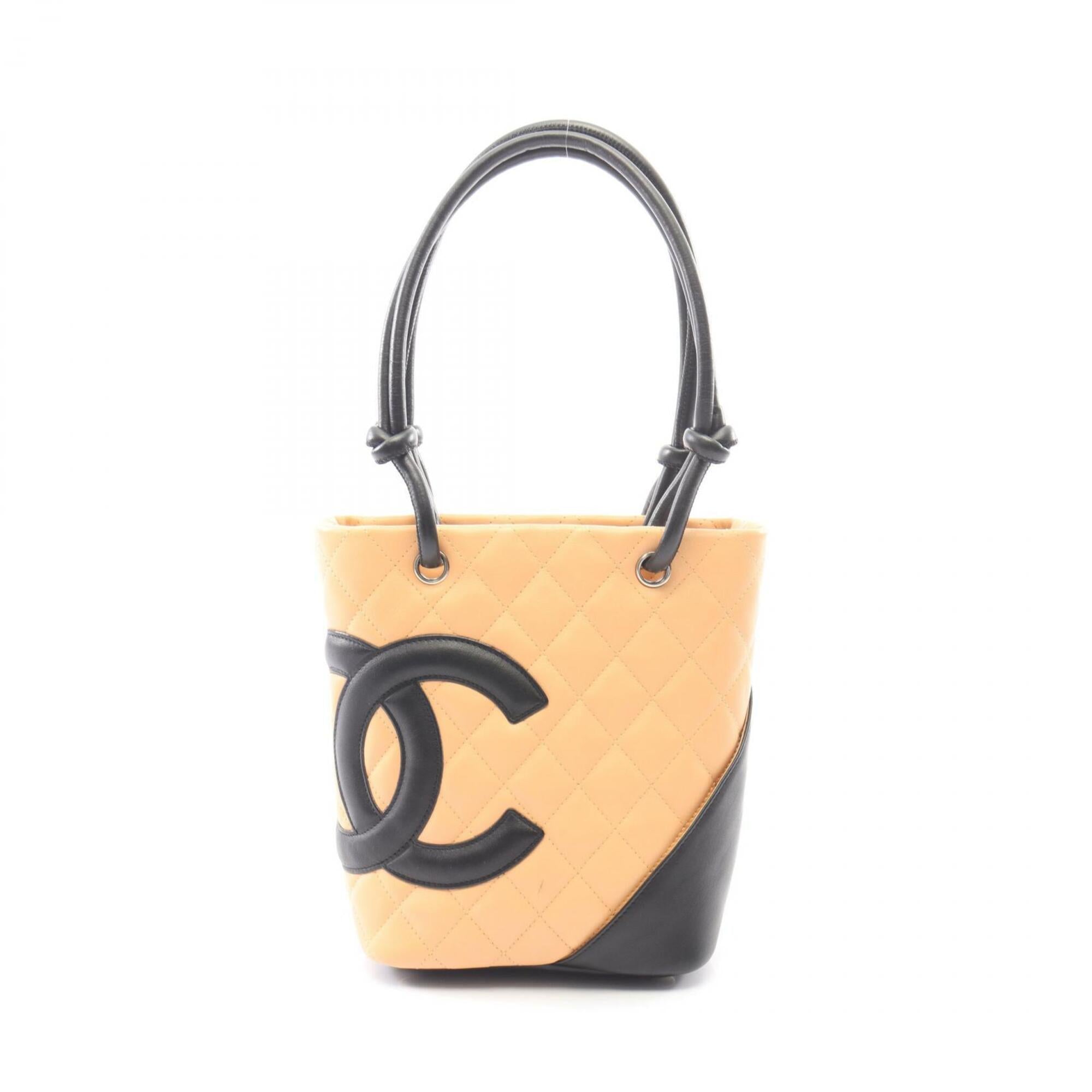 Chanel Beige Black Leather Handbag Tote Bag (Pre-Owned)