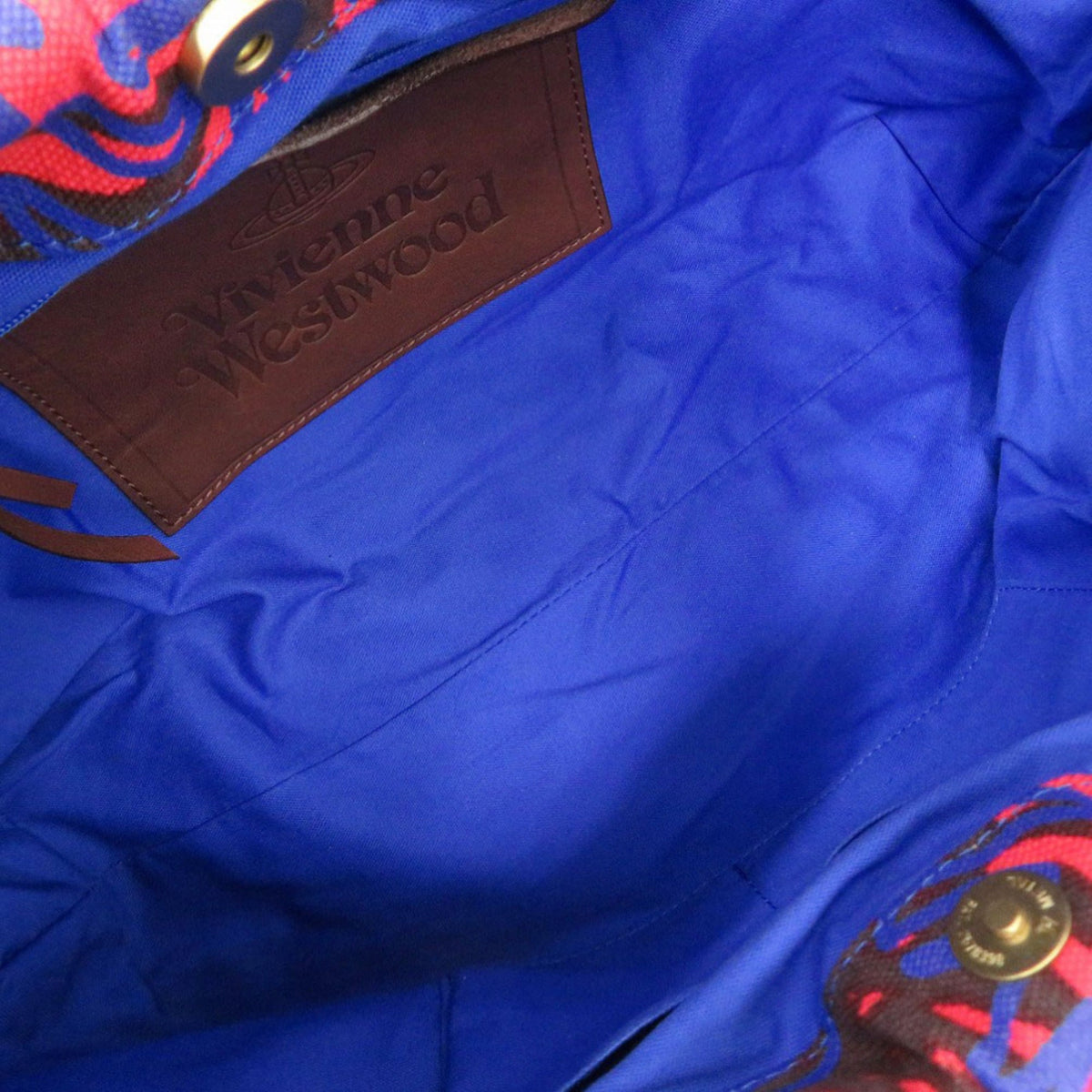 Vivienne Westwood Blue Brown Red Color Canvas Leather Handbag (Pre-Owned)