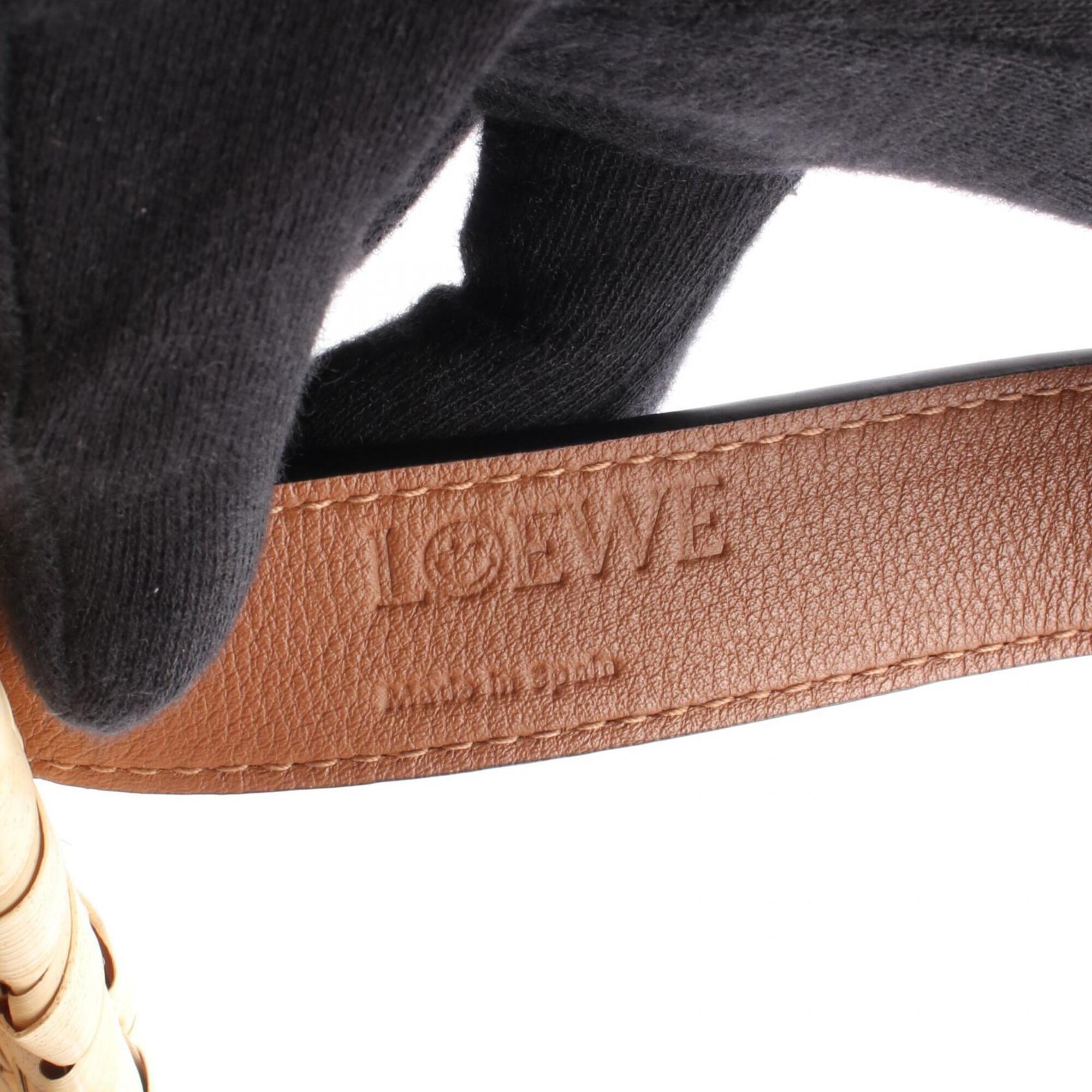 Loewe Beige Brown Yellow Leather Raffia Basket Handbag (Pre-Owned)