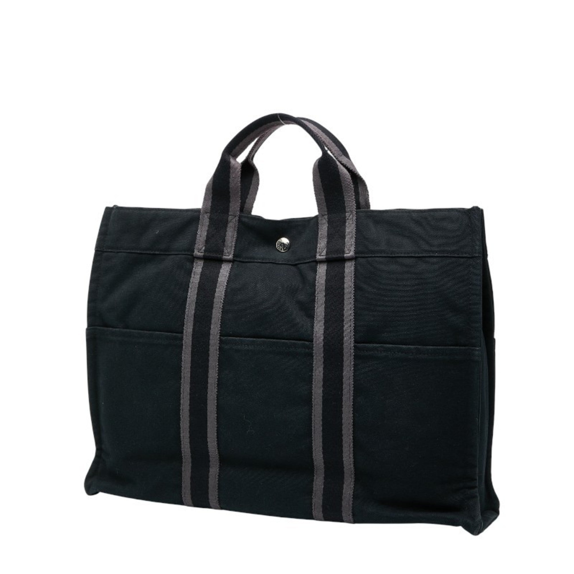 Hermes Black Gray Canvas Handbag Tote Bag (Pre-Owned)