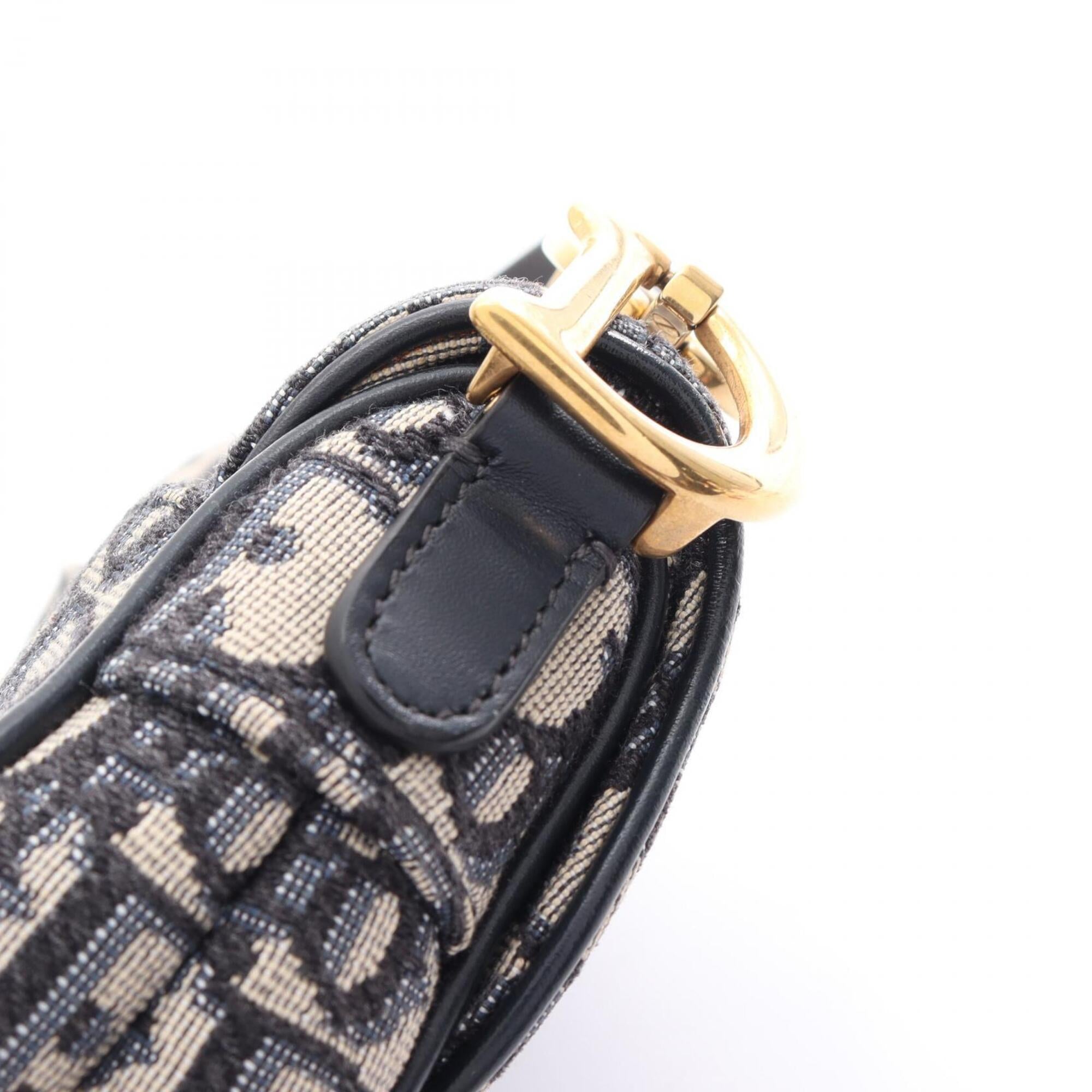Christian Dior Beige Navy Canvas Leather Handbag Saddle Bag (Pre-Owned)