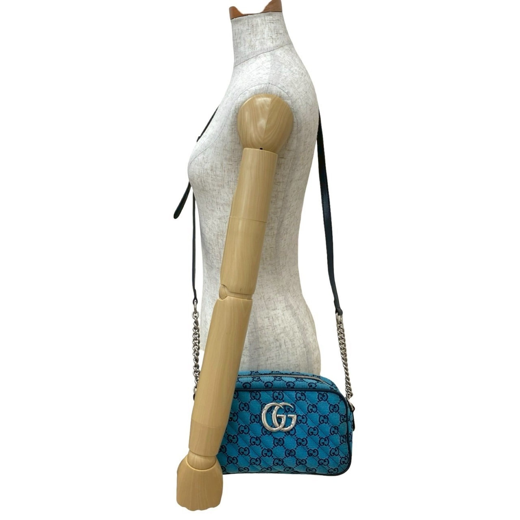 Gucci Blue Navy Canvas Leather Pochette Shoulder Bag (Pre-Owned)