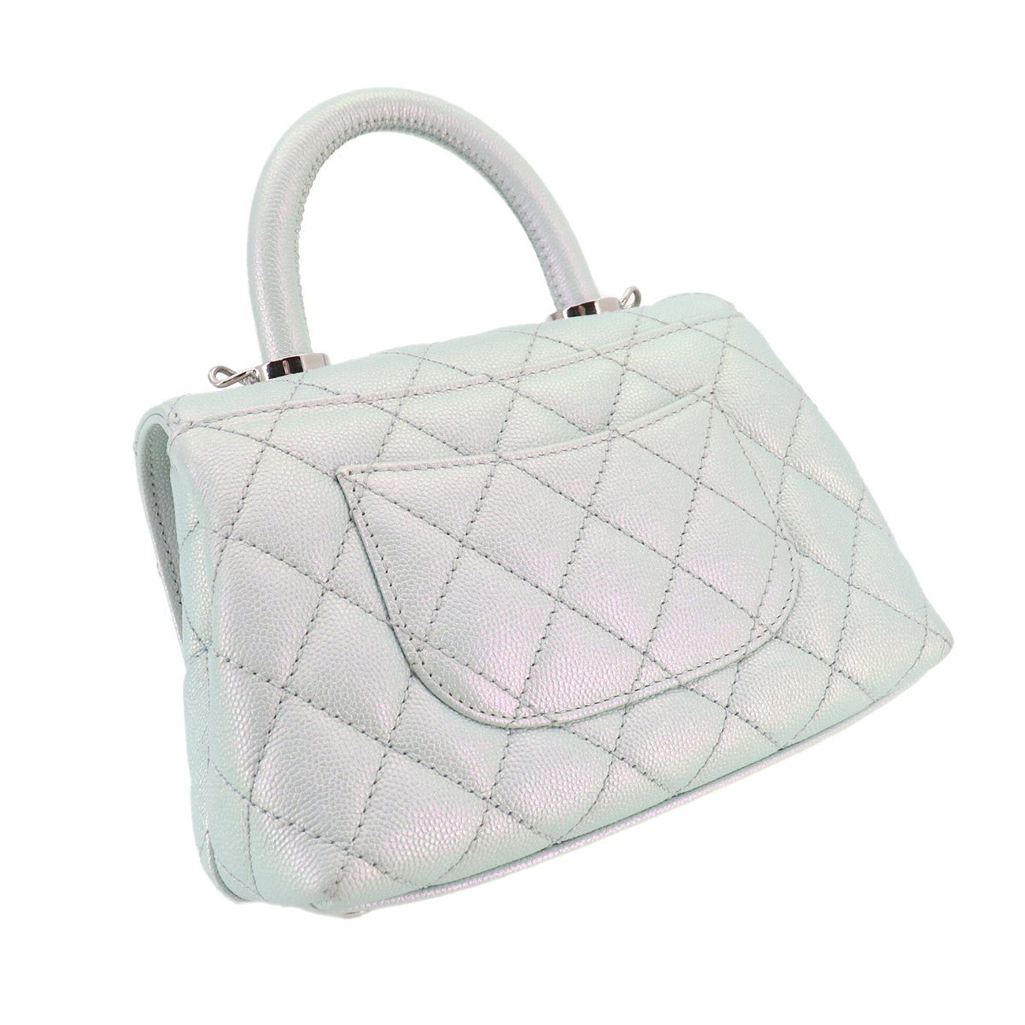Chanel Metallic Blue Grained Calfskin Handbag (Pre-Owned)