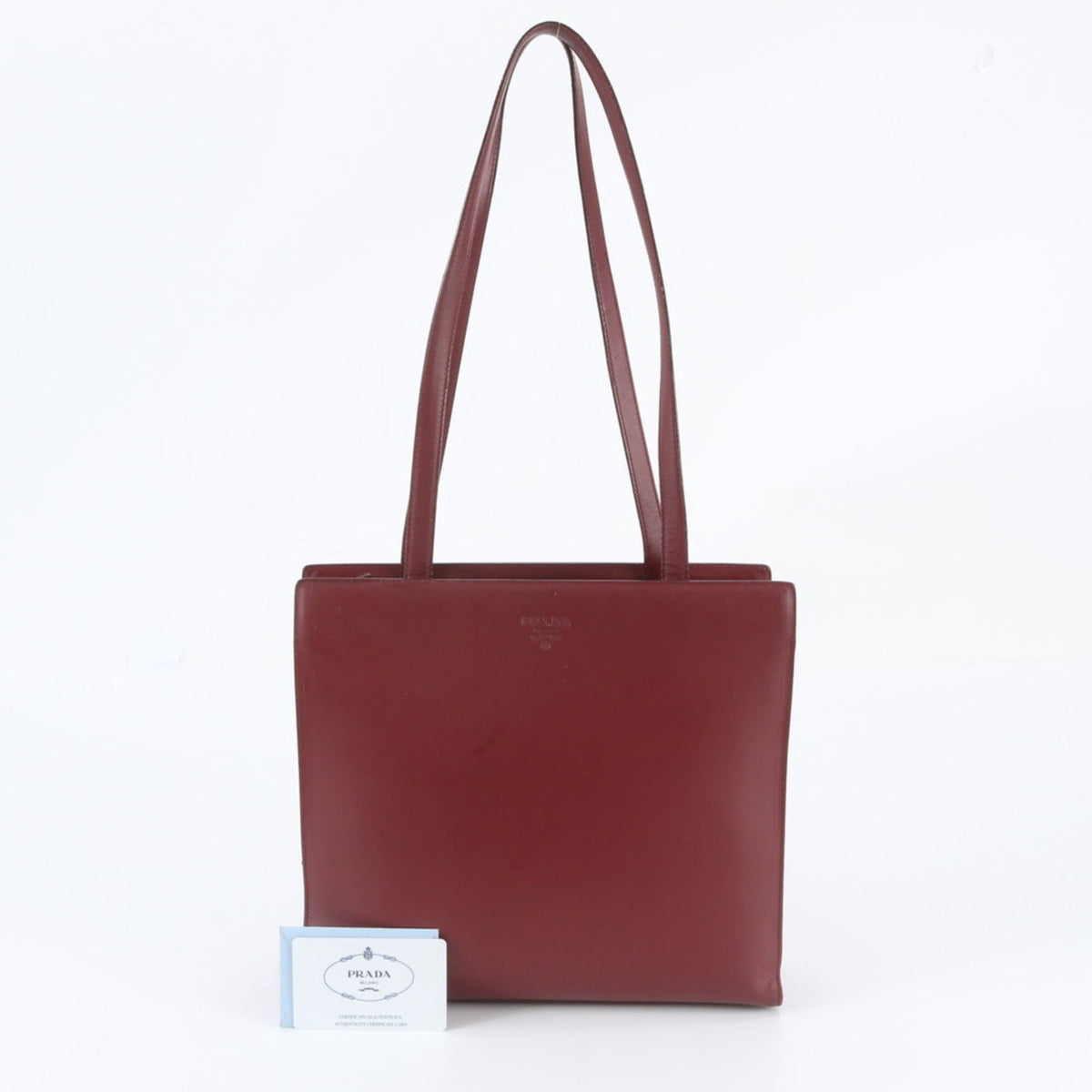 Prada Red Color Wine Leather Handbag Shoulder Bag Tote Bag (Pre-Owned)