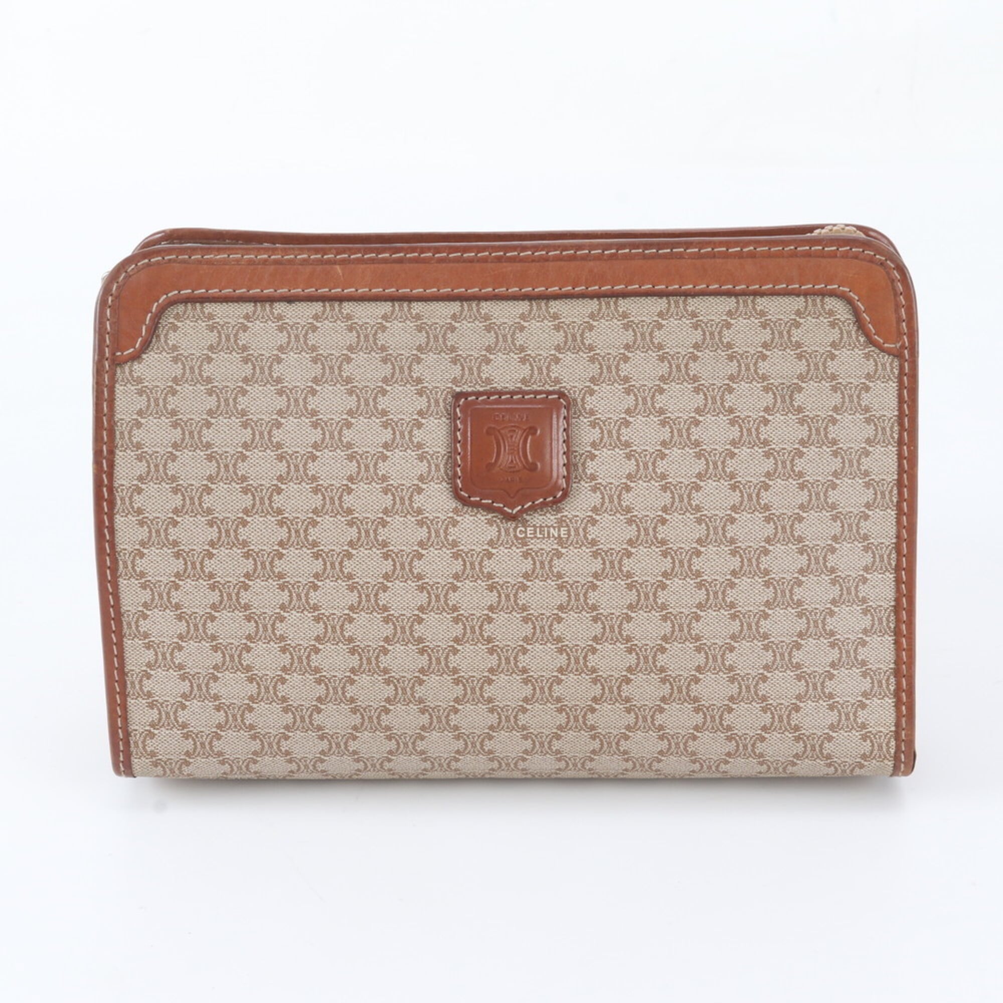 Celine Macadam Brown Coated Canvas Leather Clutch Bag Handbag Pouch (Pre-Owned)
