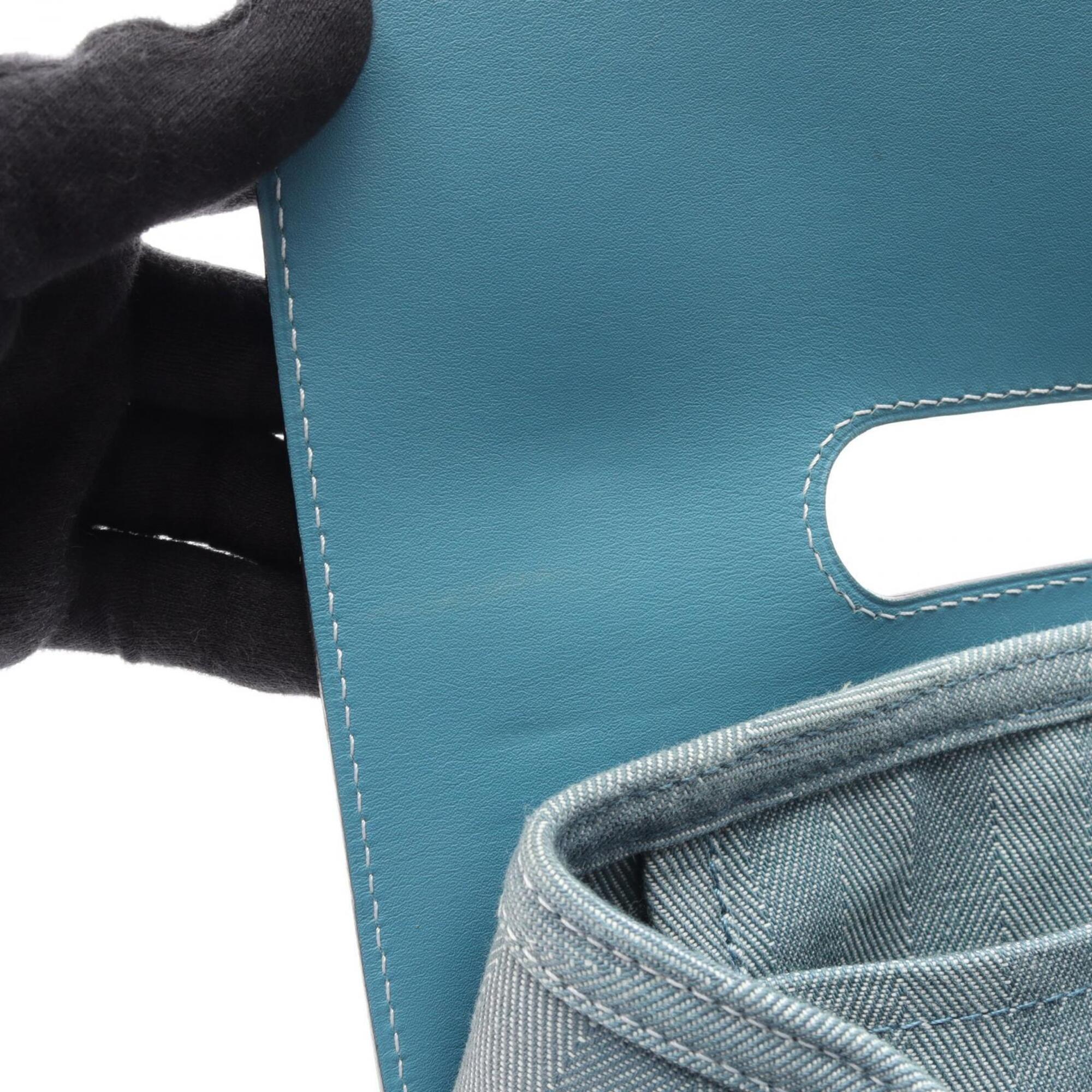 Hermes Blue Toile Chevron Swift Leather Handbag (Pre-Owned)
