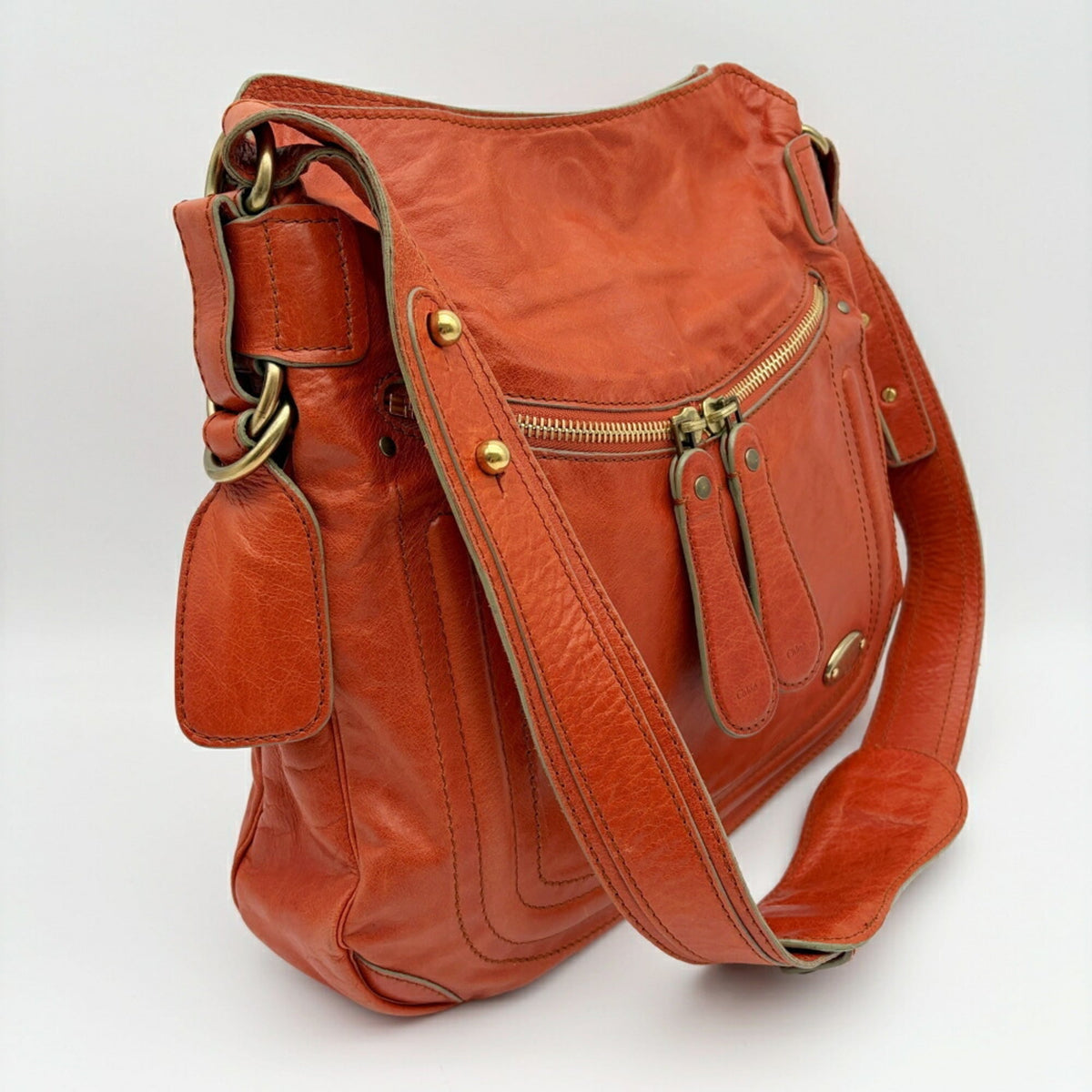 Chloé Orange Leather Shoulder Bag (Pre-Owned)