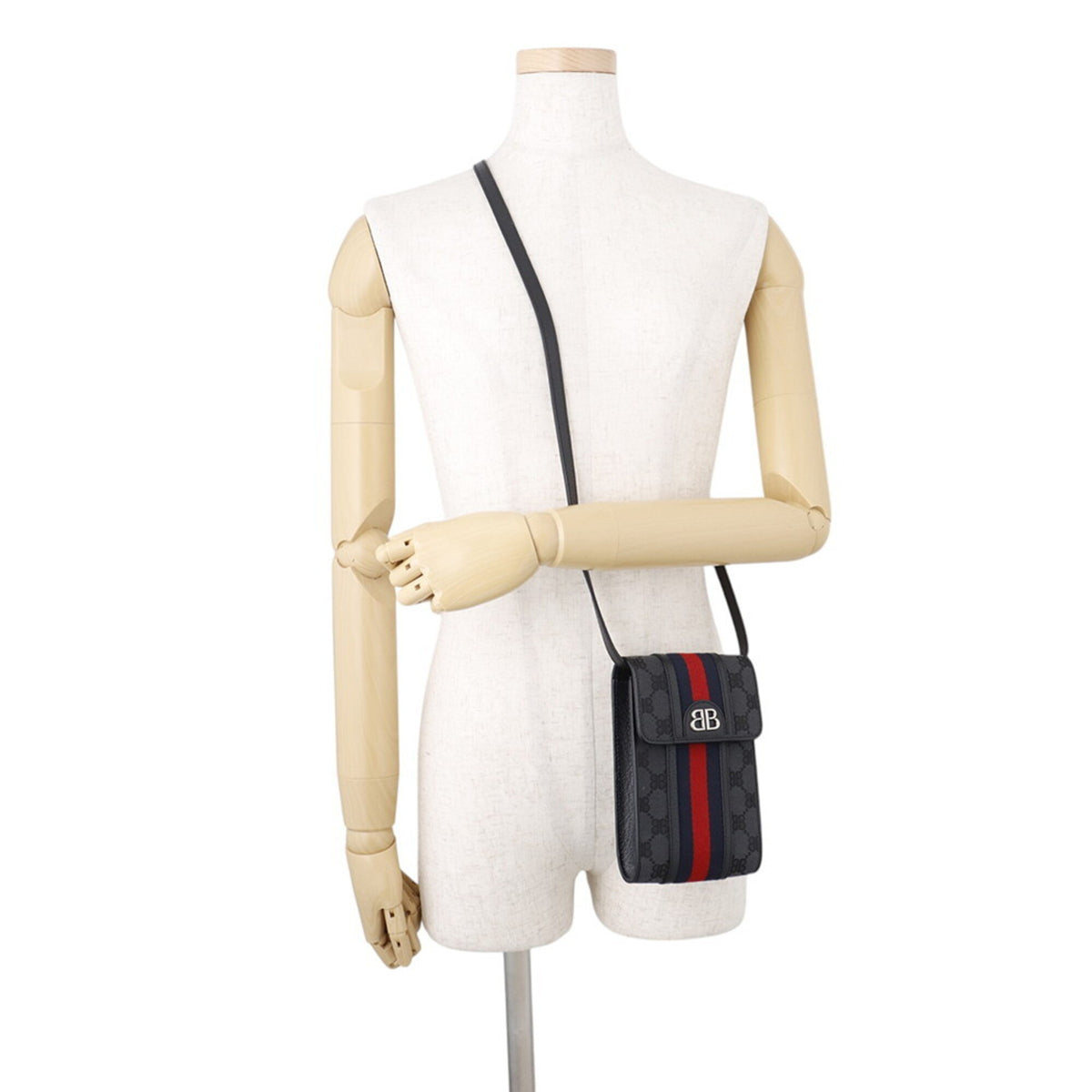 Balenciaga Black Navy Red Color Canvas Leather Handbag Pouch Shoulder Bag (Pre-Owned)