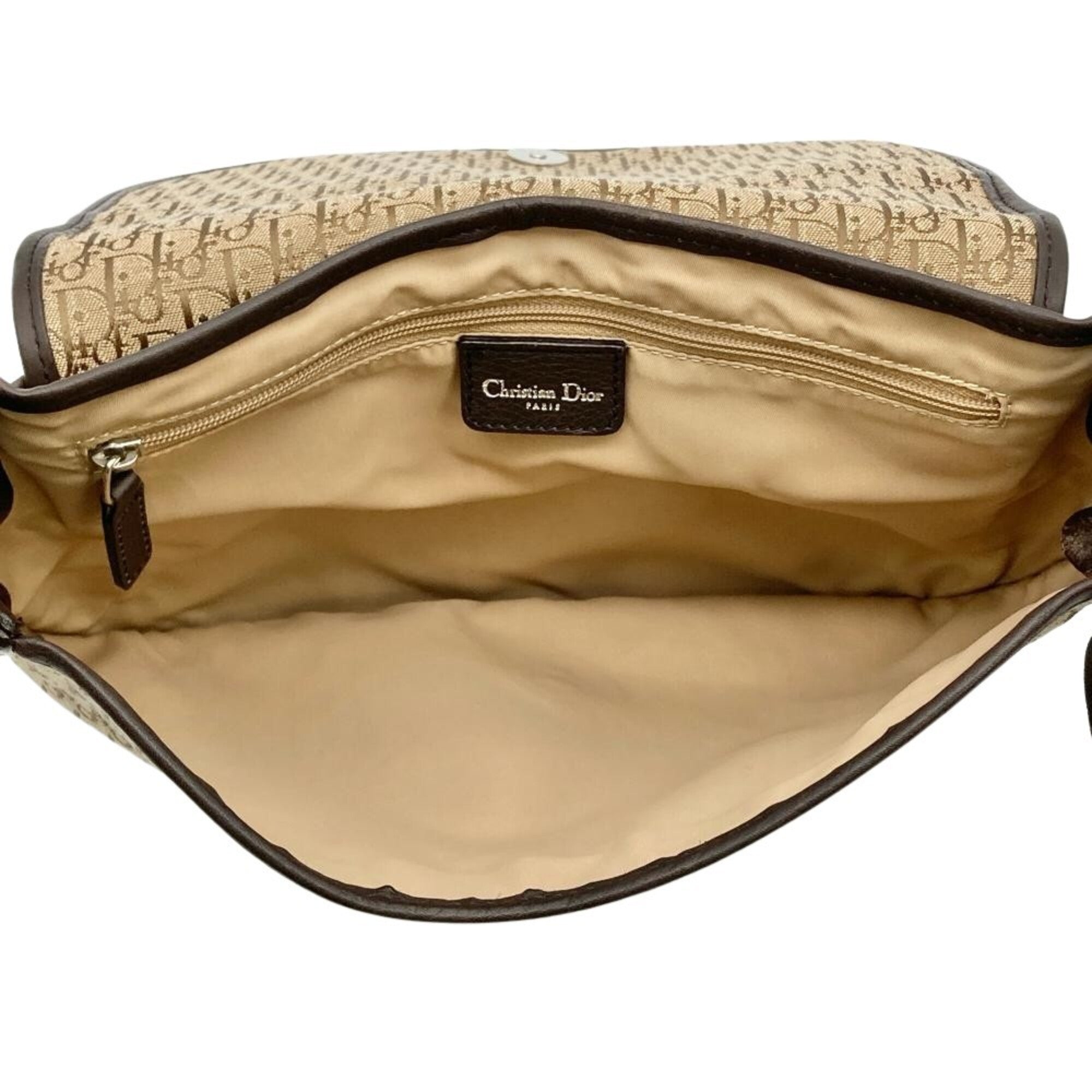 Christian Dior Trotter Brown Jacquard Leather Shoulder Bag (Pre-Owned)