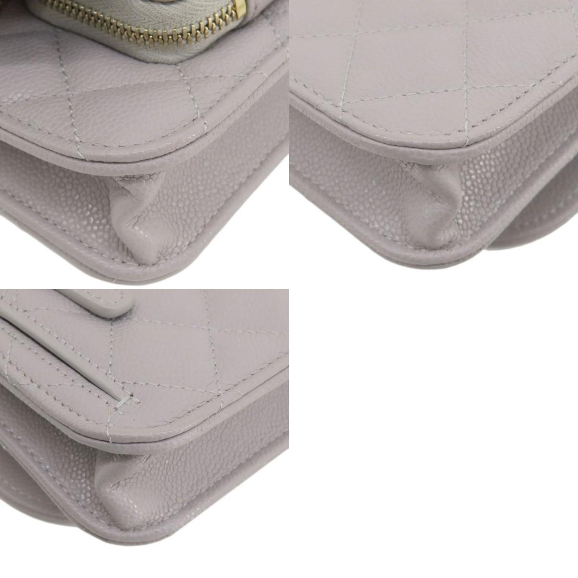 Chanel Gray Caviar Leather Chain/Shoulder Wallet (Pre-Owned)