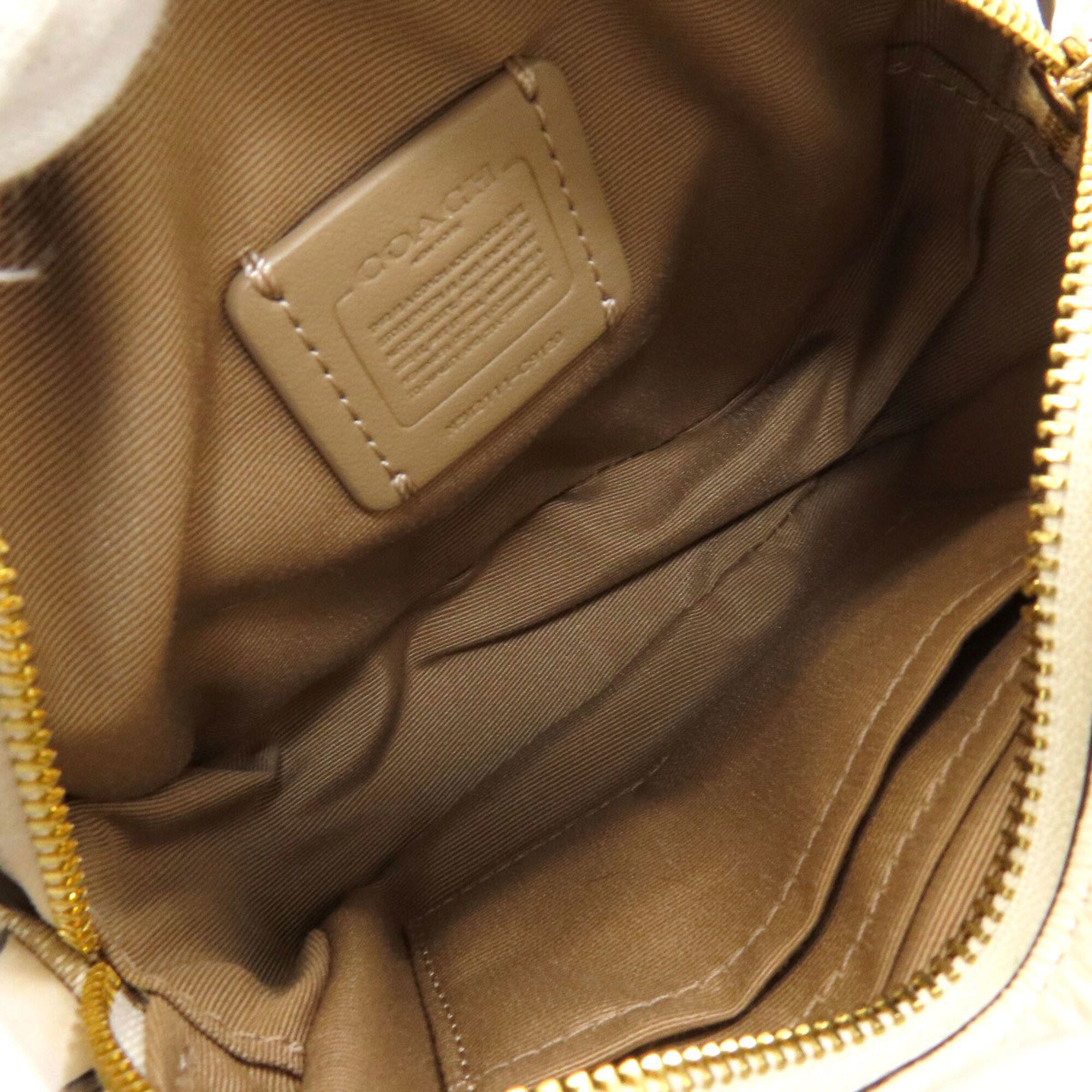 Coach Beige White Canvas Leather Shoulder Bag (Pre-Owned)