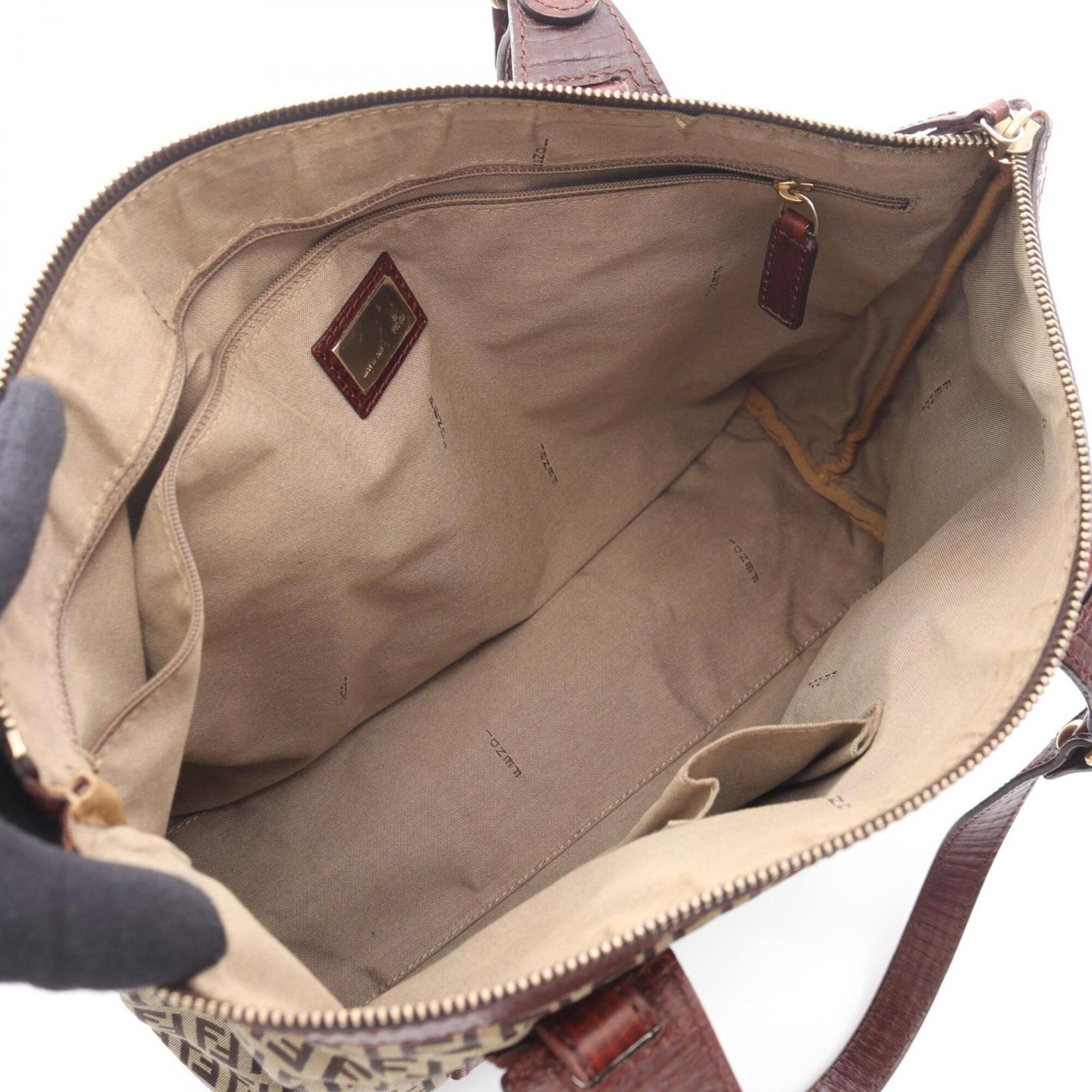 Fendi Beige Brown Canvas Leather Handbag Tote Bag (Pre-Owned)