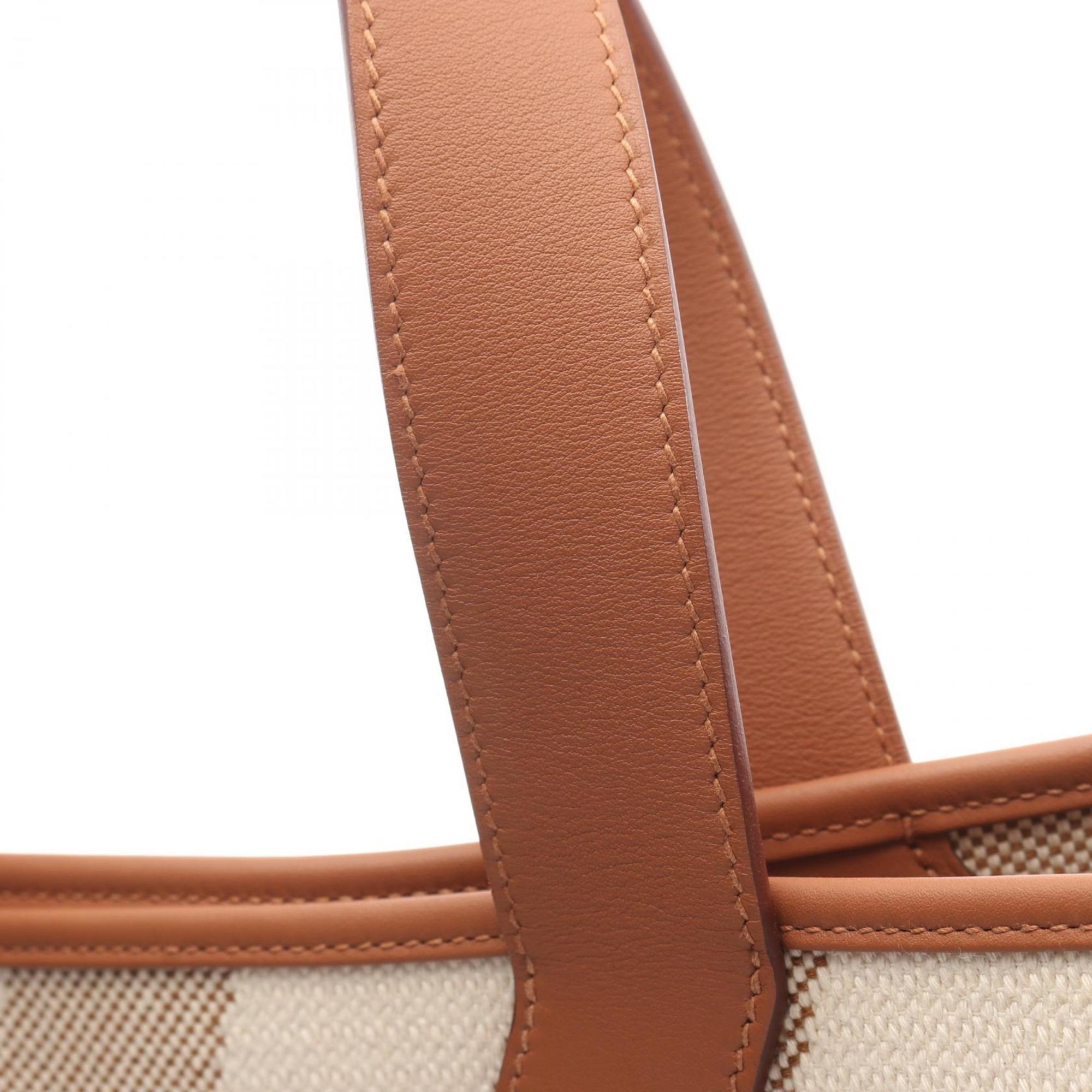 Hermes Beige Brown Canvas Toile H Swift Leather Tote Bag (Pre-Owned)