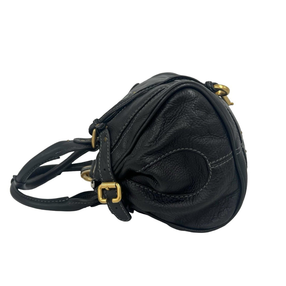 Chloé Black Leather Boston Bag Handbag (Pre-Owned)
