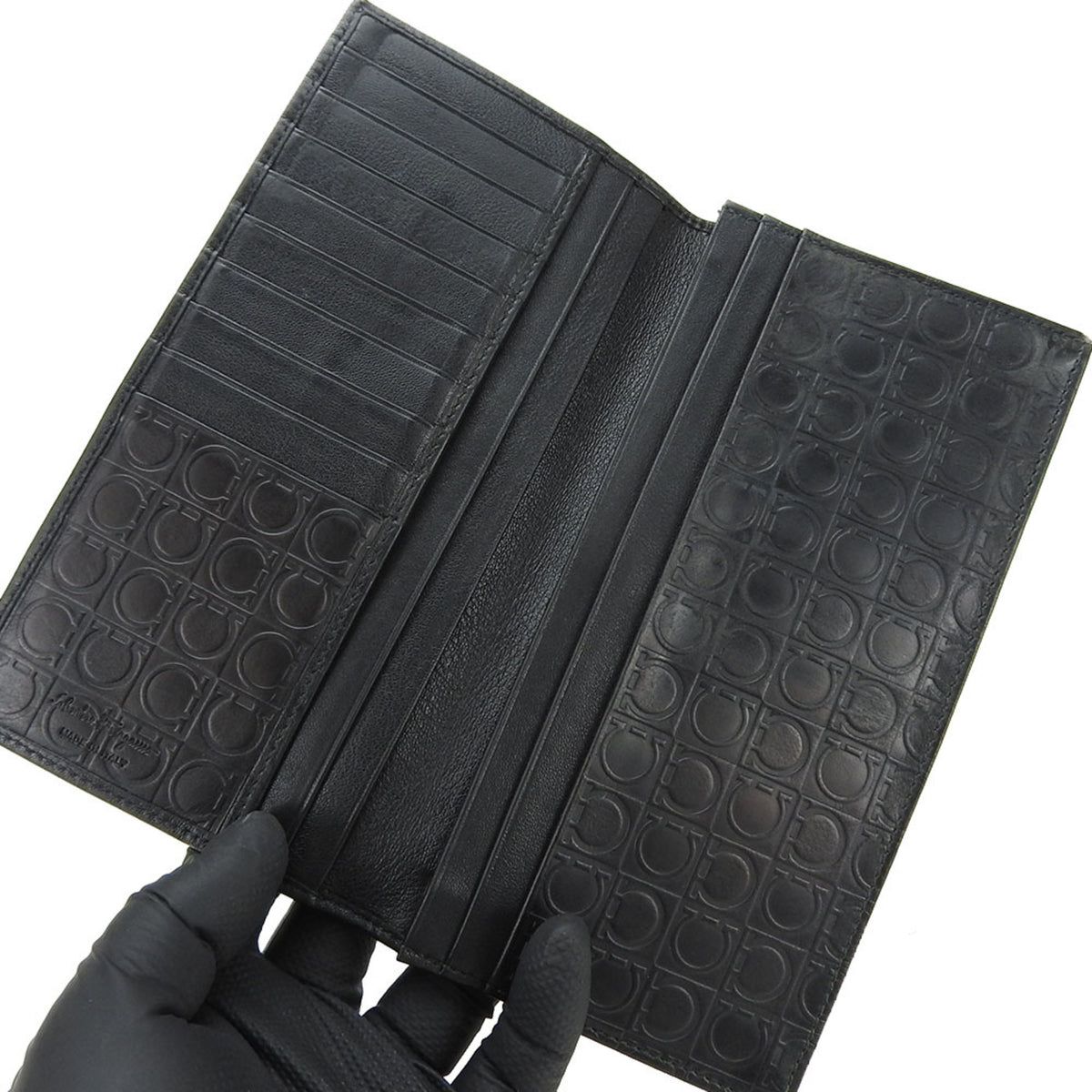 Salvatore Ferragamo Gancini Black Gray Pvc Leather Long Wallet (Bi-Fold) (Pre-Owned)