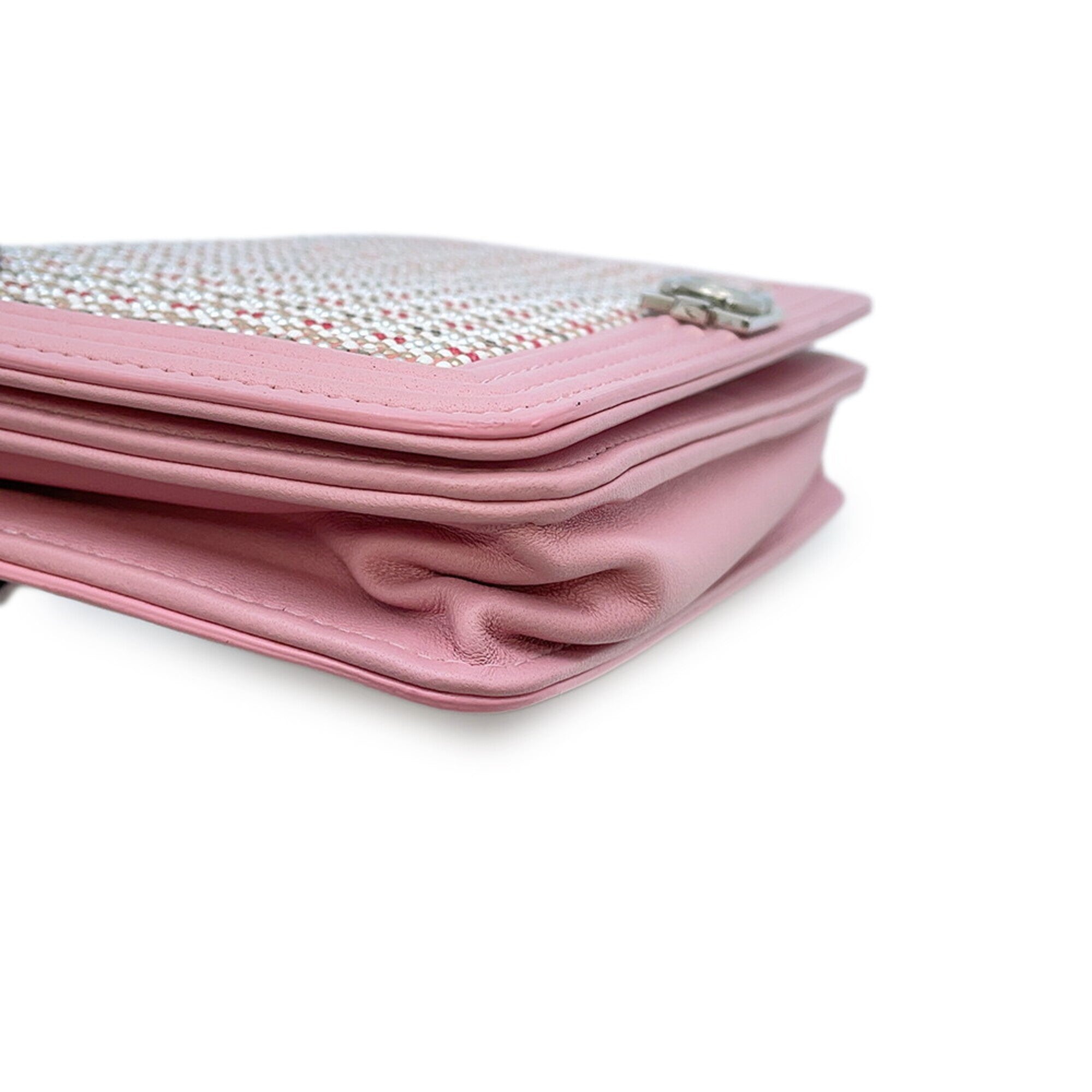 Chanel Pink Leather Rhinestone Chain/Shoulder Wallet (Pre-Owned)