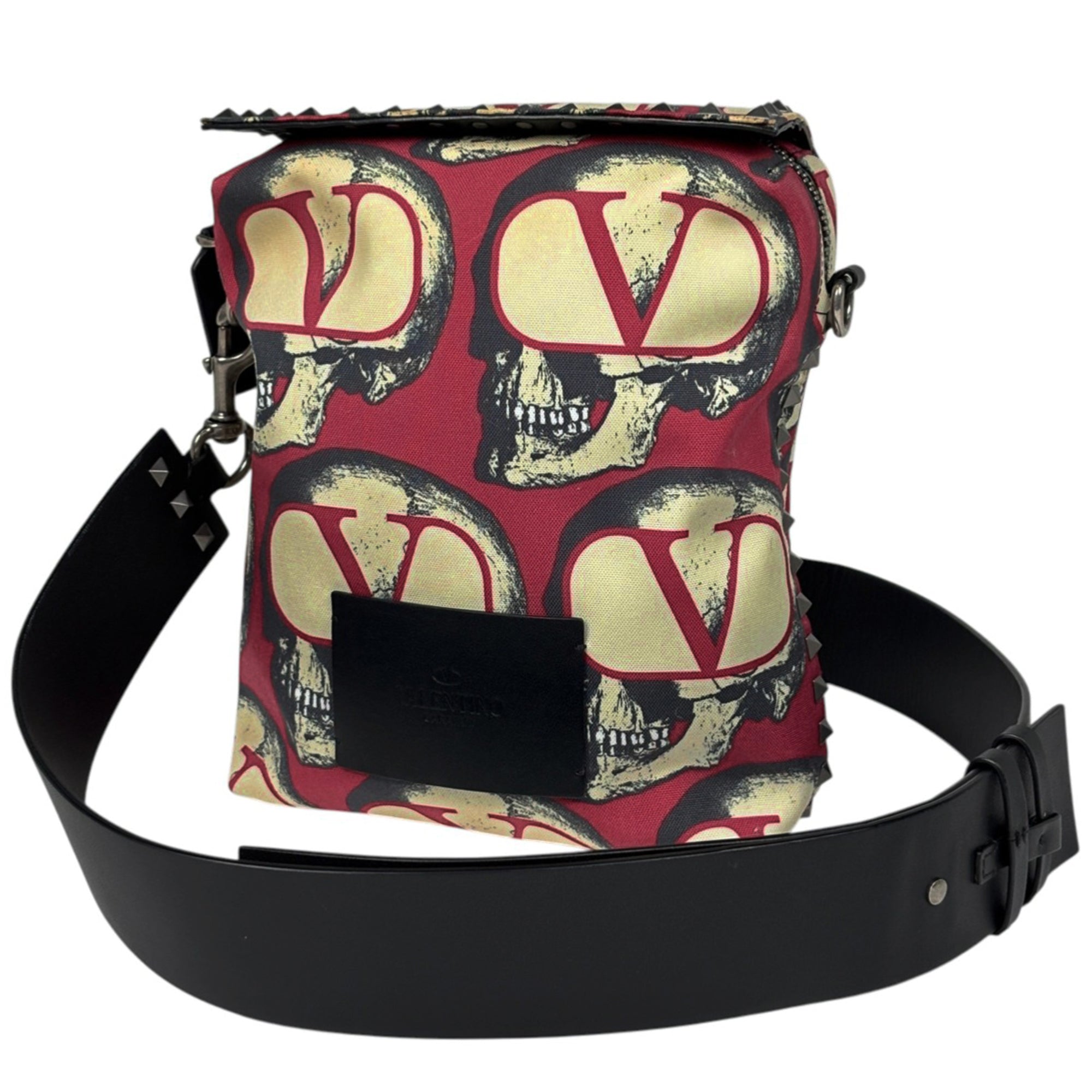 Valentino Garavani Black Ivory Red Color Canvas Leather Shoulder Bag (Pre-Owned)