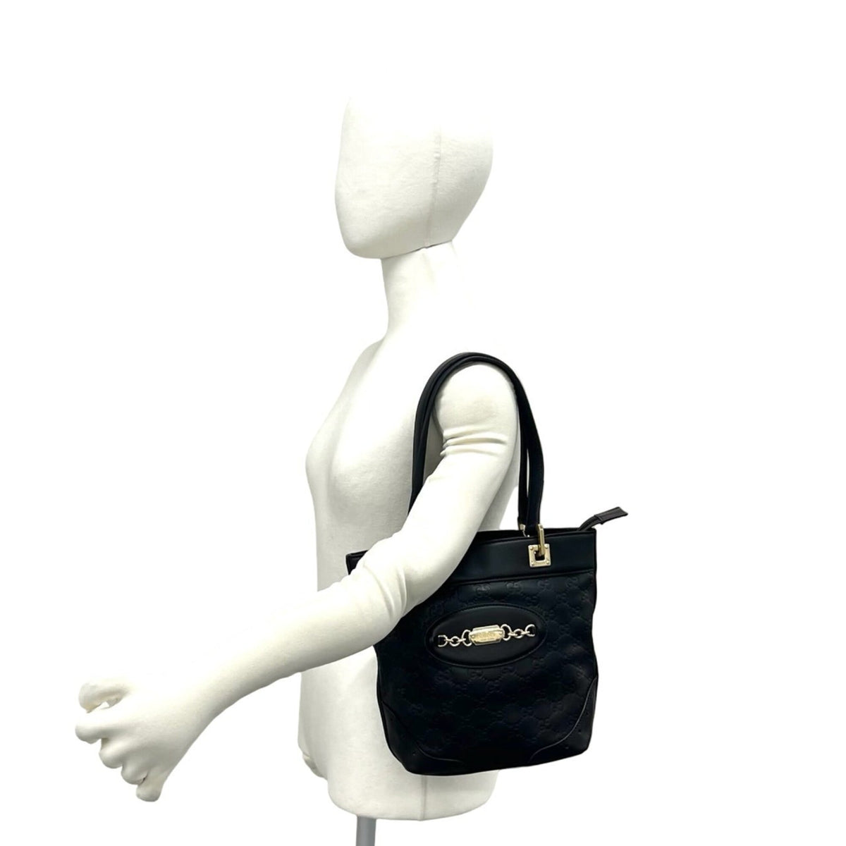 Gucci Black Leather Handbag Shoulder Bag Tote Bag (Pre-Owned)