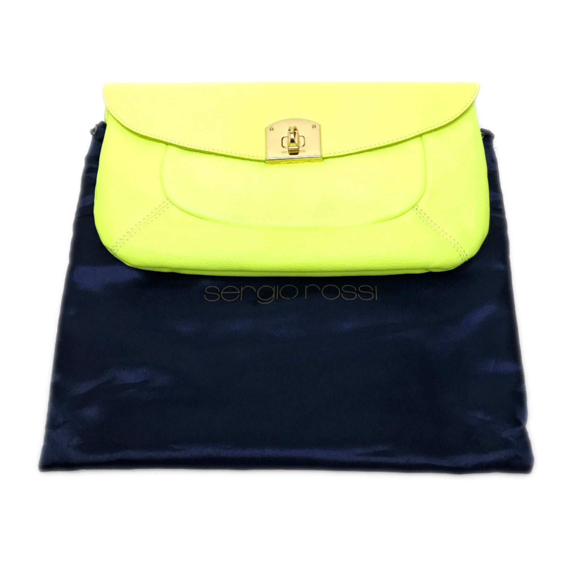 Sergio Rossi Fluorescent Yellow Leather Clutch Bag (Pre-Owned)