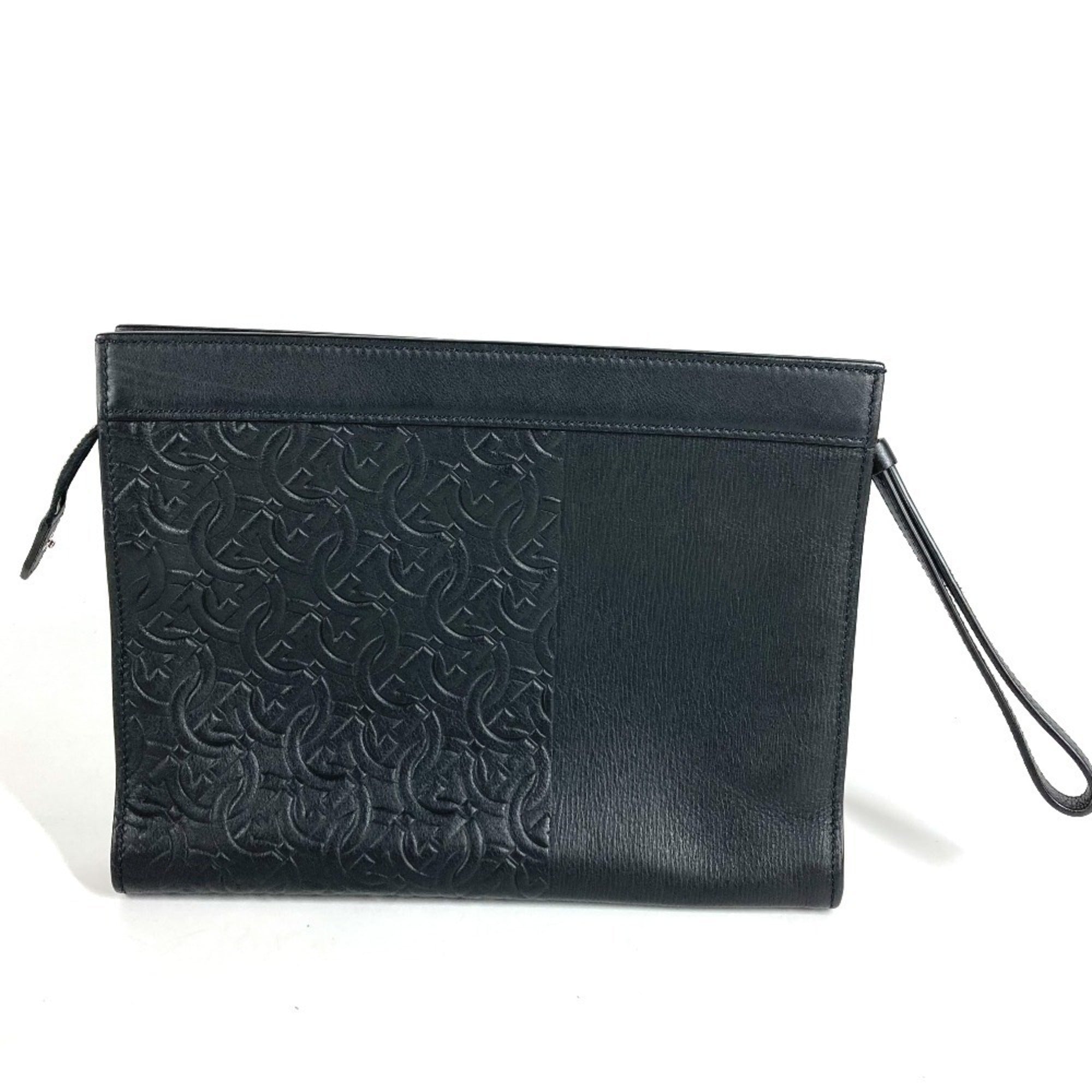 Salvatore Ferragamo Black Leather Clutch Bag Pouch (Pre-Owned)