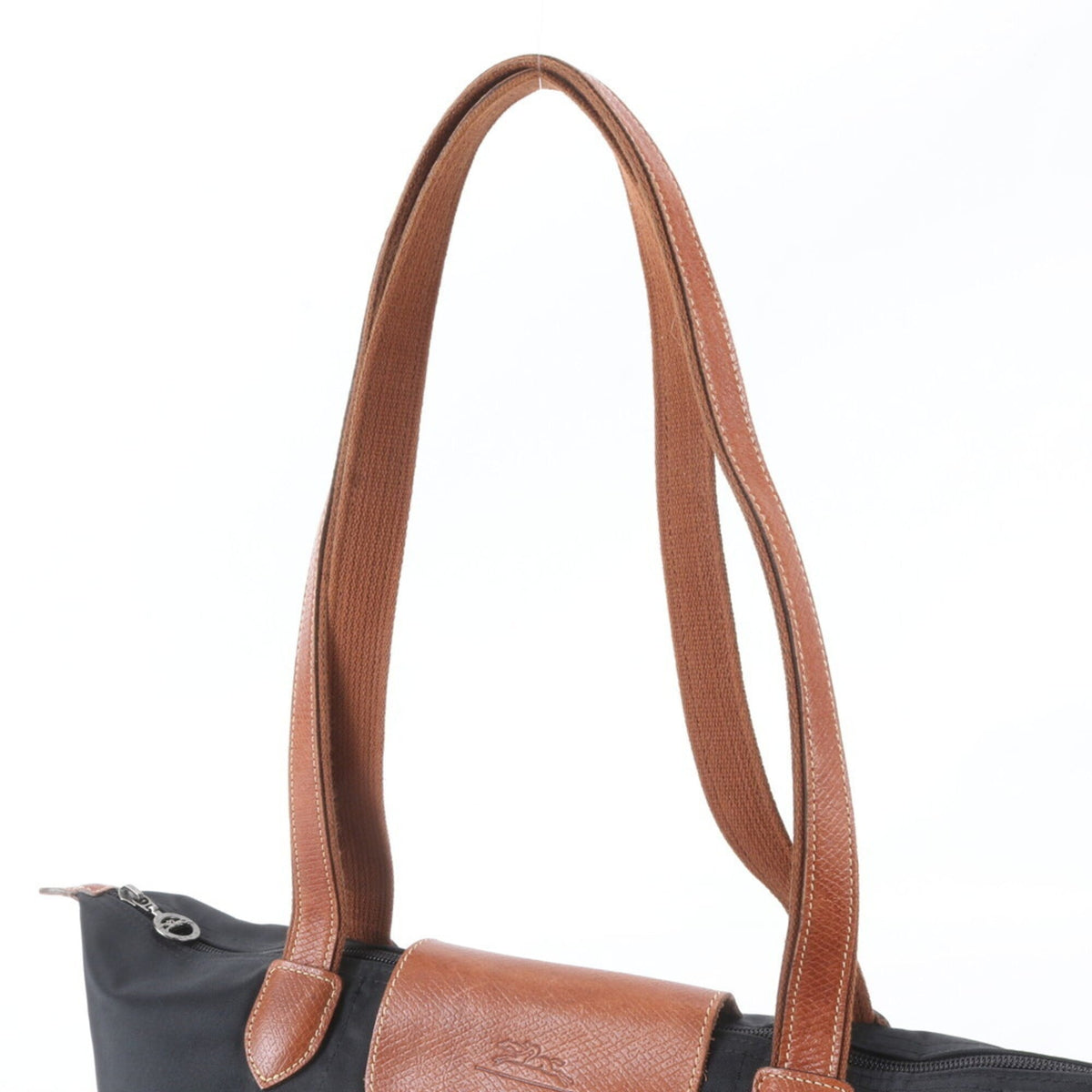 Longchamp Black Leather Nylon Shoulder Bag Tote Bag (Pre-Owned)