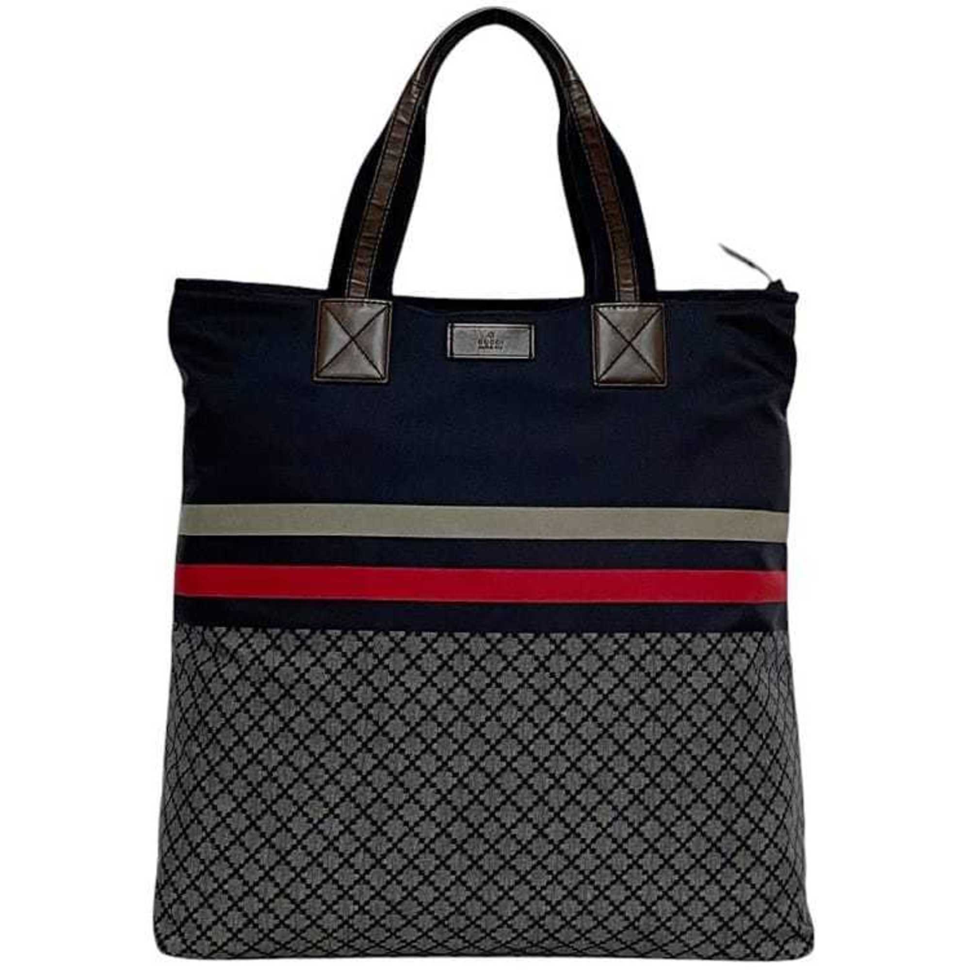 Gucci Navy Nylon Leather Tote Bag (Pre-Owned)