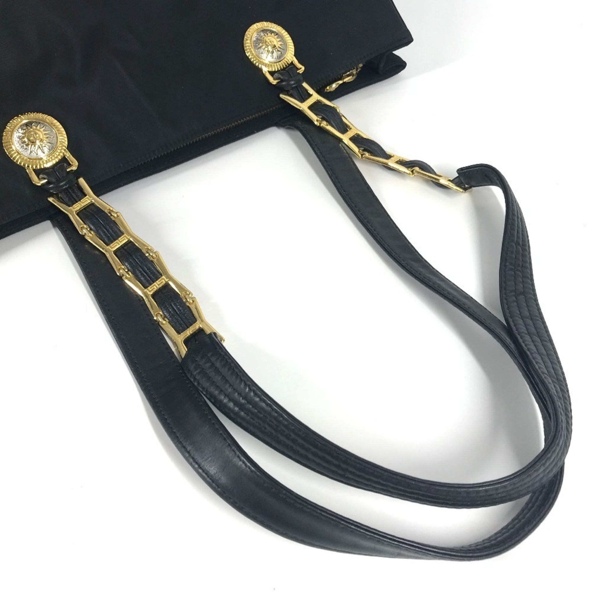 Versace Black Nylon Leather Shoulder Bag Tote Bag (Pre-Owned)