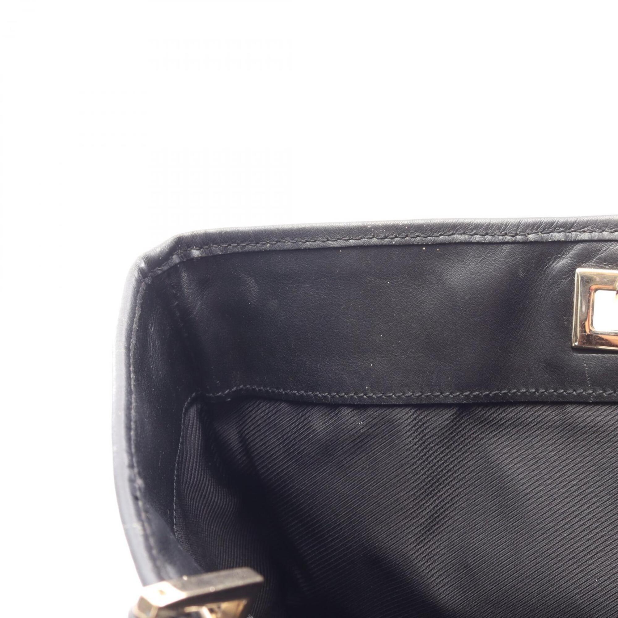 Gucci Beige Black Canvas Leather Handbag Tote Bag (Pre-Owned)
